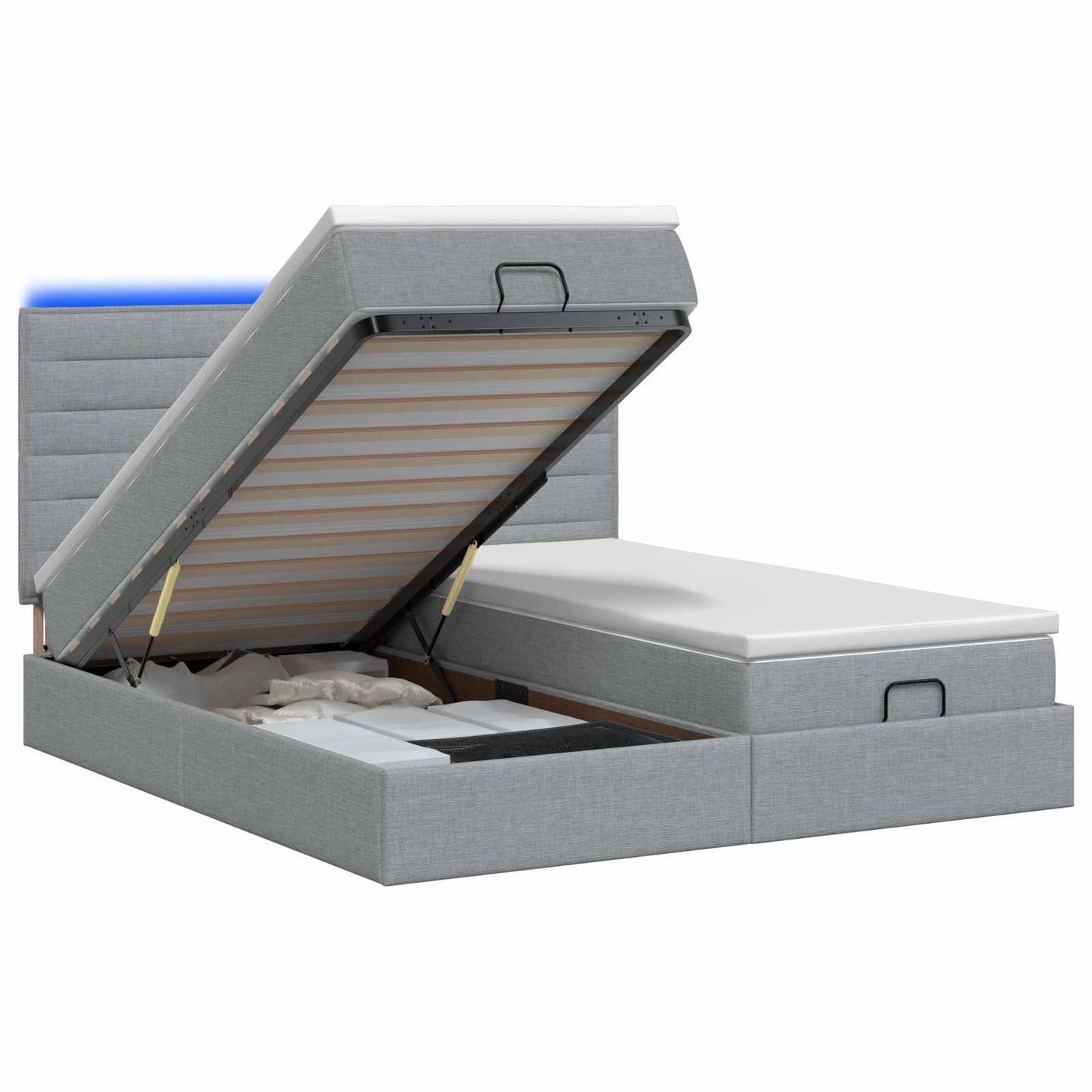 vidaXL Κρεβάτι Ottoman με Στρώμα και LED Ανοιχτό γκρι 200 x 200 cm