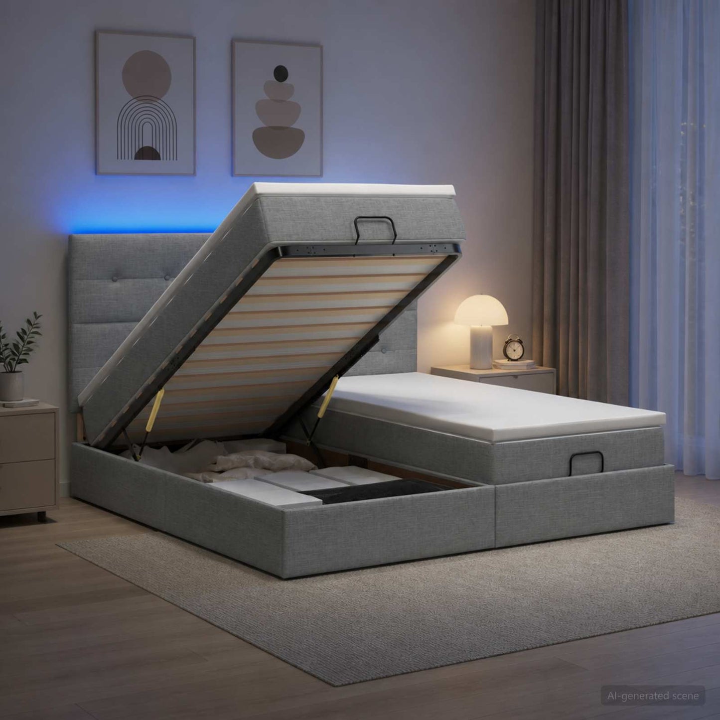 vidaXL Κρεβάτι Ottoman με Στρώμα και LED Ανοιχτό γκρι 160 x 200 cm