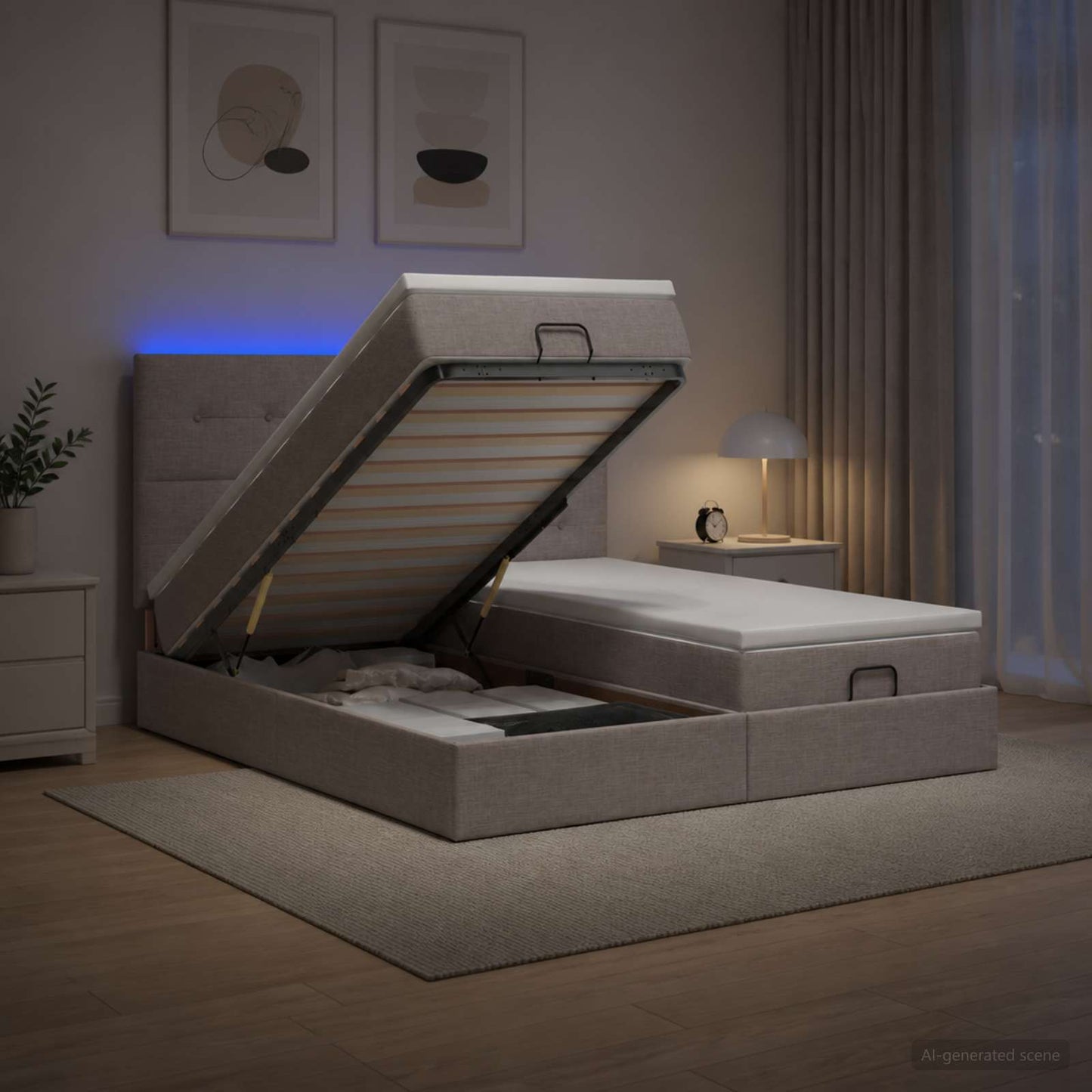 vidaXL Κρεβάτι Ottoman με Στρώμα και LED Taupe 180 x 200 cm Ύφασμα
