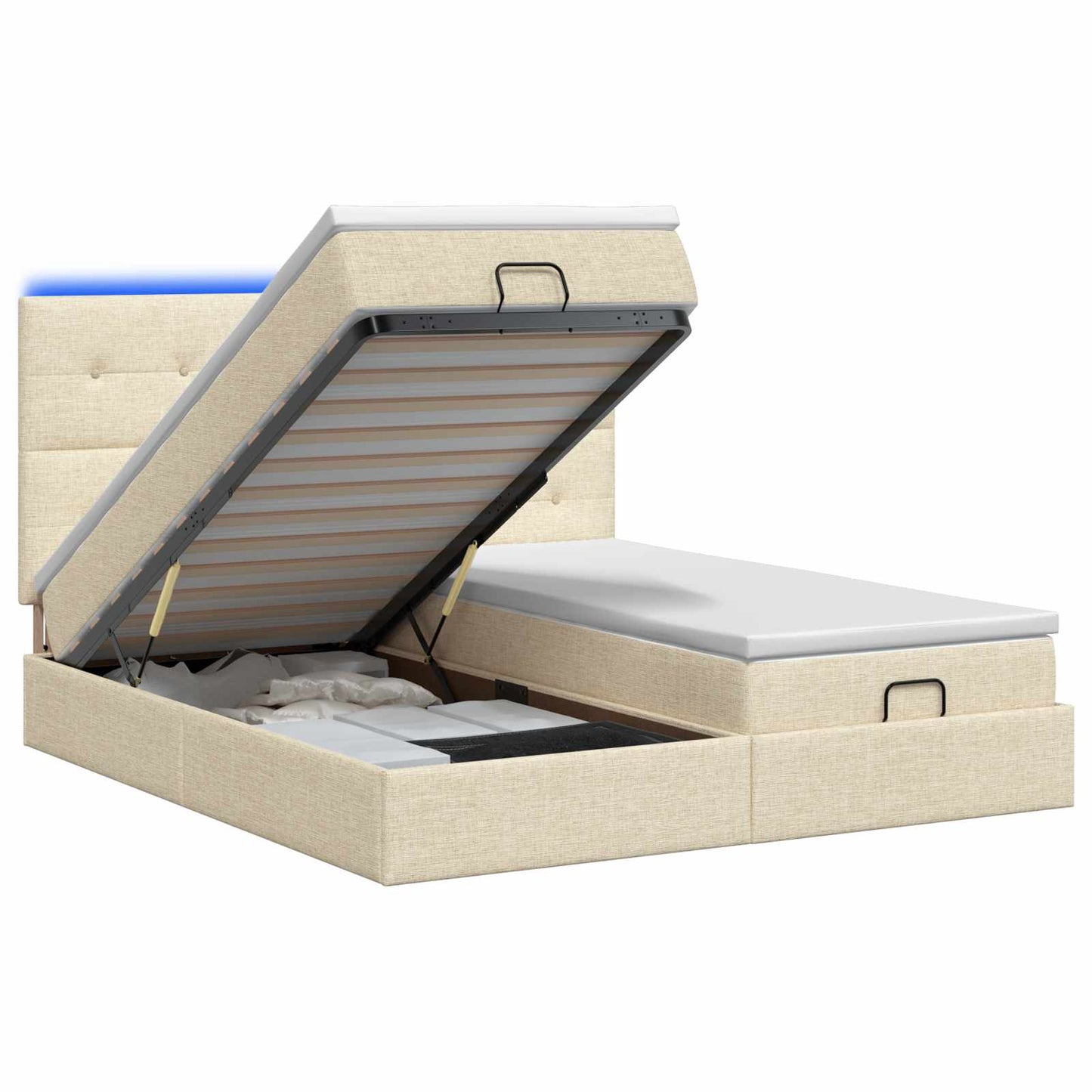 vidaXL Κρεβάτι Ottoman με Στρώμα και LED Κρεμ 180 x 200 cm Ύφασμα