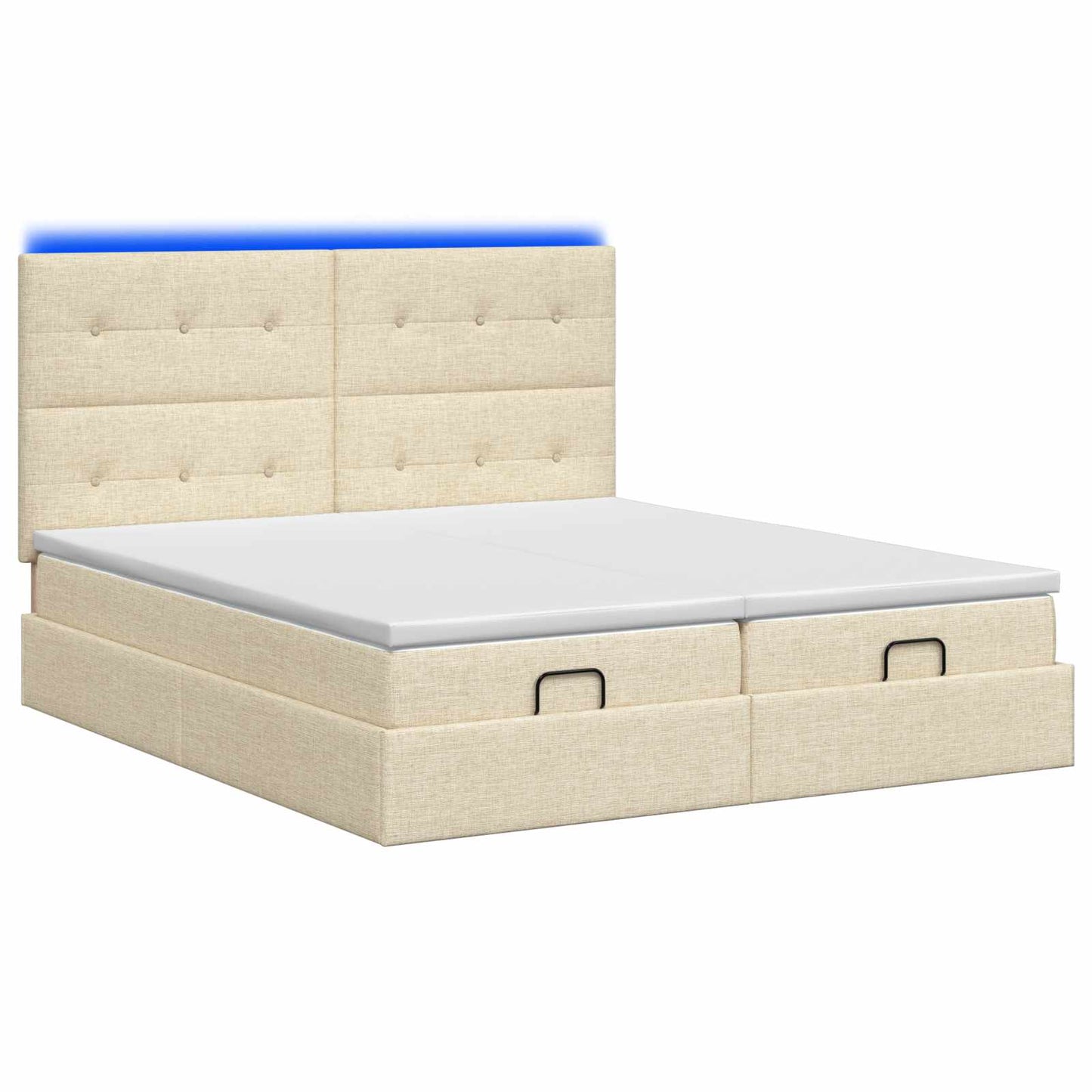 vidaXL Κρεβάτι Ottoman με Στρώμα και LED Κρεμ 180 x 200 cm Ύφασμα