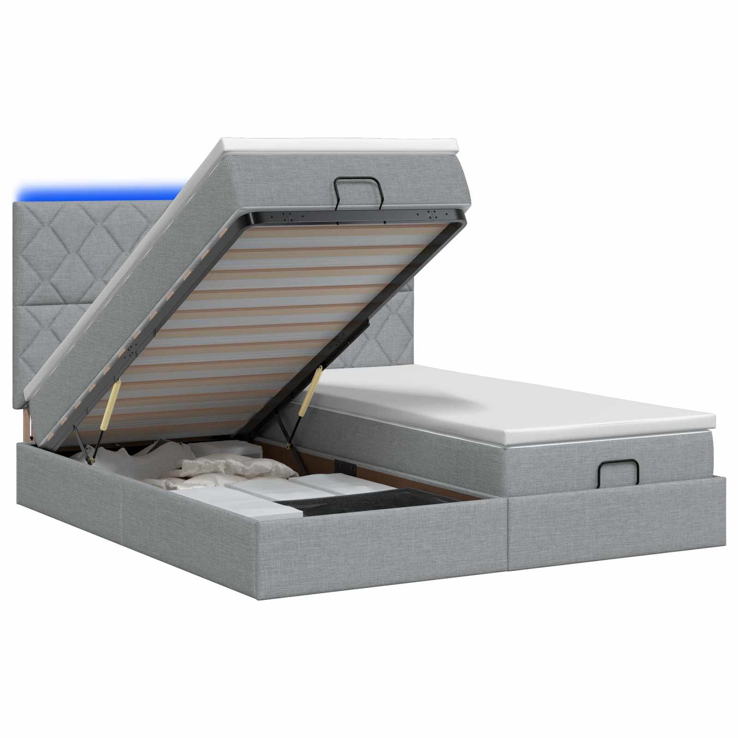 vidaXL Κρεβάτι Ottoman με Στρώμα και LED Ανοιχτό γκρι 160 x 200 cm