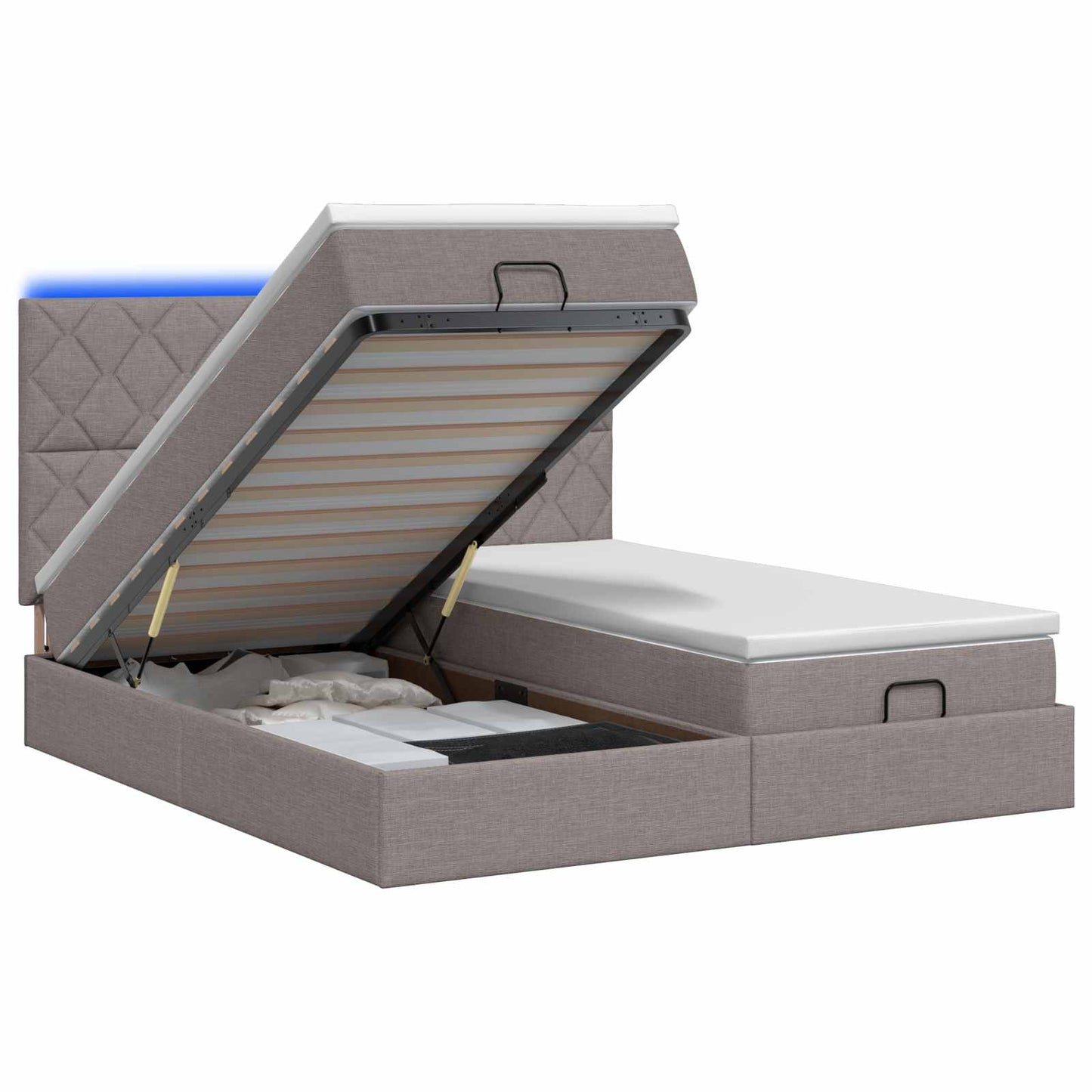 vidaXL Κρεβάτι Ottoman με Στρώμα και LED Taupe 160 x 200 cm Ύφασμα