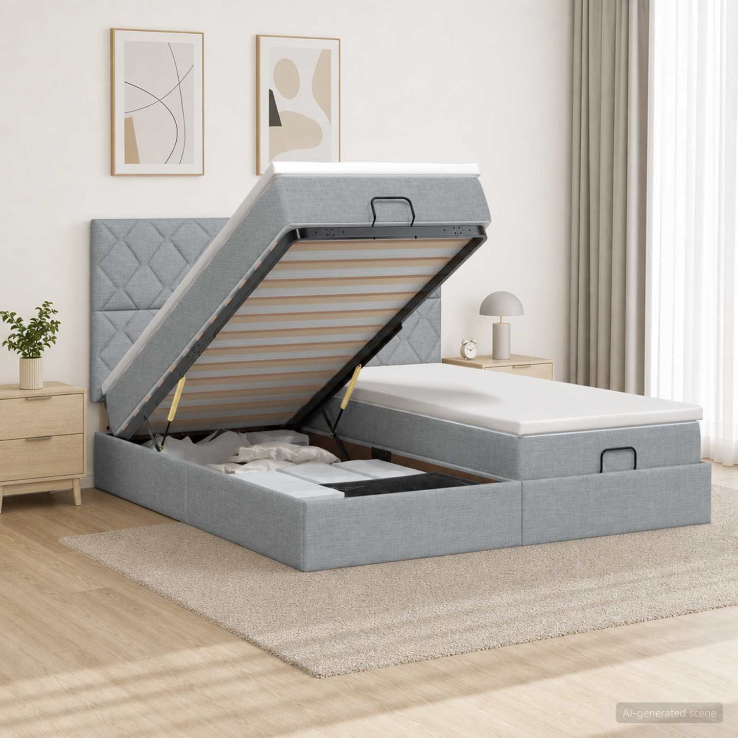 vidaXL Κρεβάτι Ottoman με Στρώμα και LED Ανοιχτό γκρι 180 x 200 cm