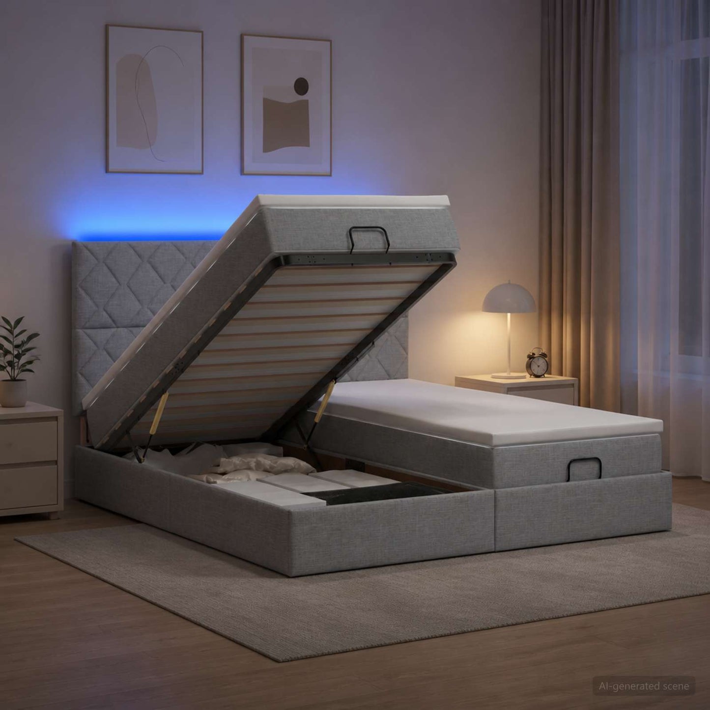 vidaXL Κρεβάτι Ottoman με Στρώμα και LED Ανοιχτό γκρι 180 x 200 cm