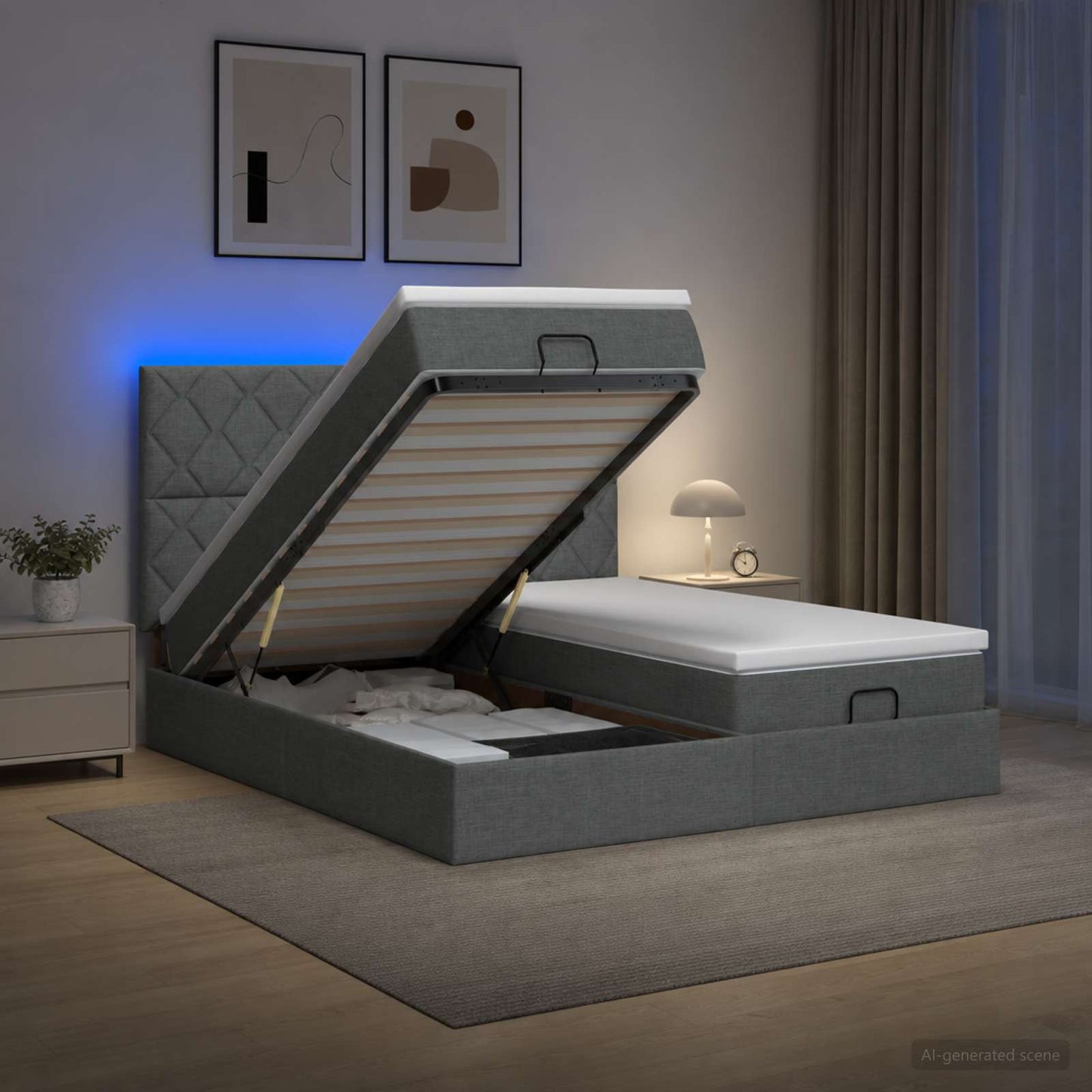 vidaXL Κρεβάτι Ottoman με Στρώμα και LED Σκούρο Γκρι 180 x 200 cm
