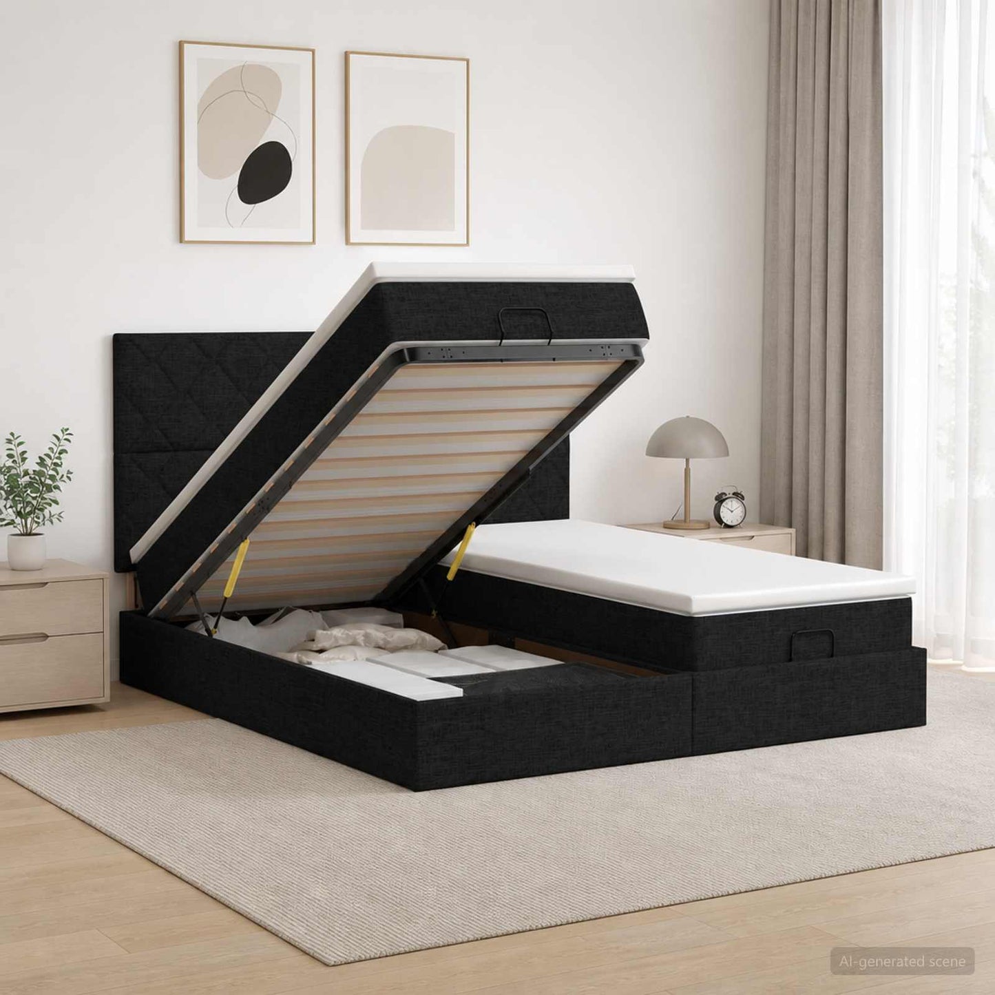 vidaXL Κρεβάτι Ottoman με Στρώμα και LED Μαύρο 160 x 200 cm Ύφασμα