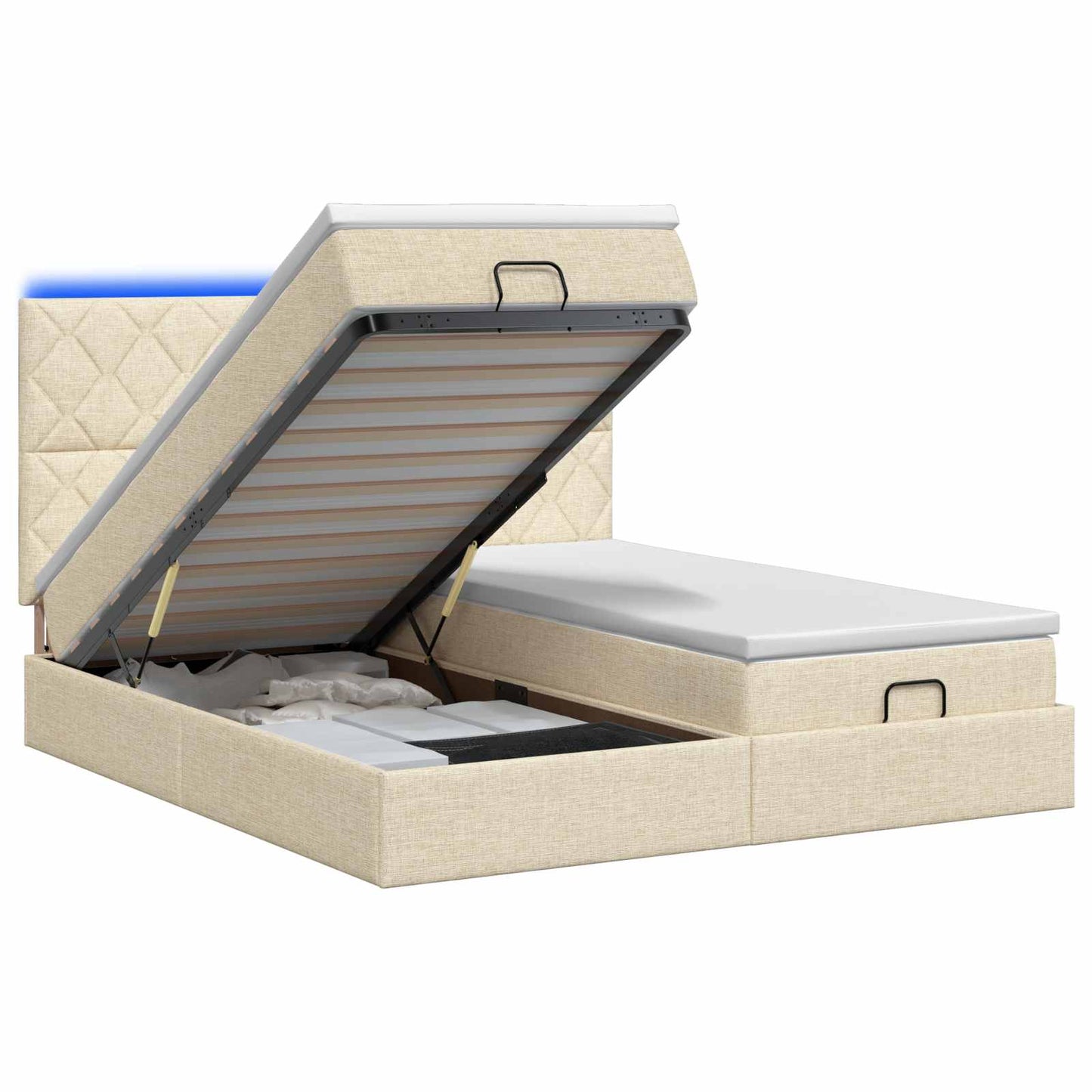 vidaXL Κρεβάτι Ottoman με Στρώμα και LED Κρεμ 180 x 200 cm Ύφασμα