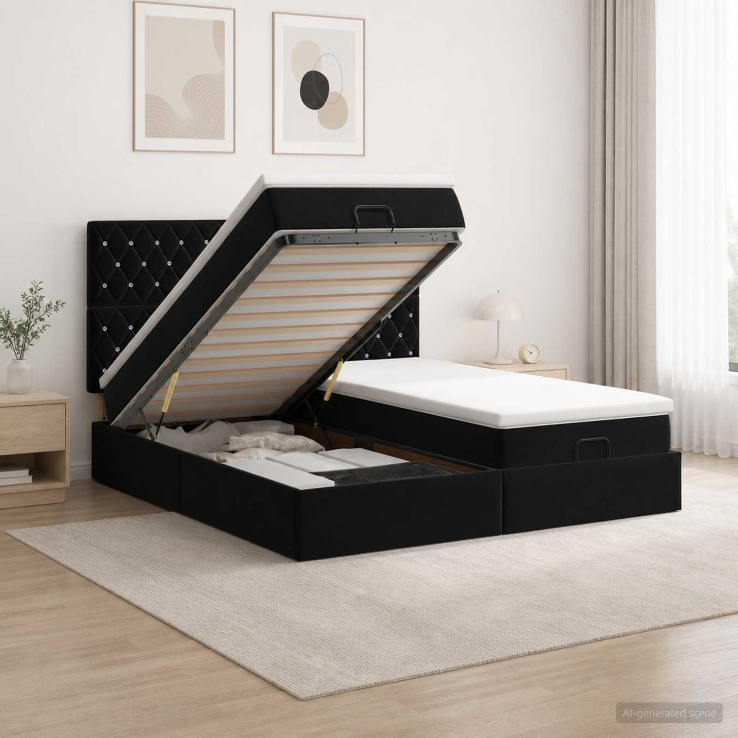 vidaXL Κρεβάτι Ottoman με Στρώμα και LED Μαύρο 180 x 200 cm Βελούδο