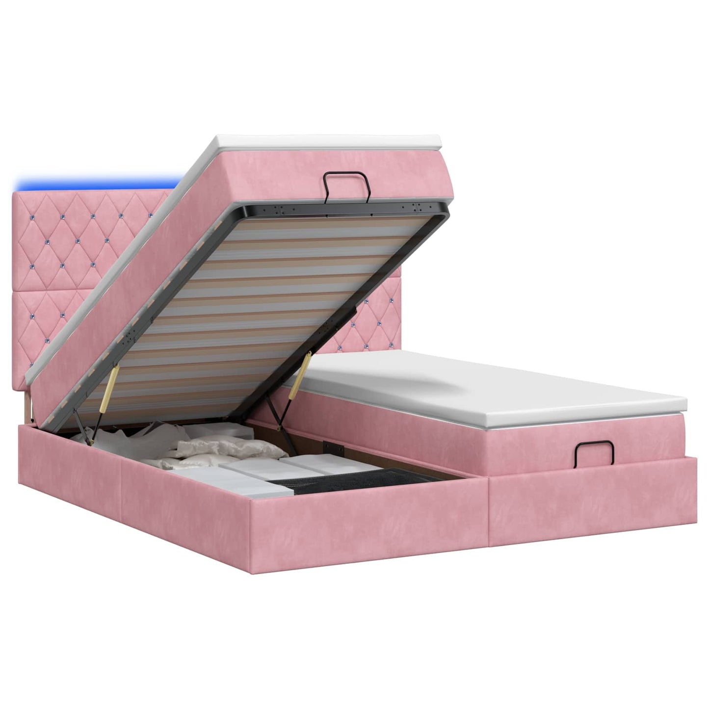 vidaXL Κρεβάτι Ottoman με Στρώμα και LED Ροζ 160 x 200 cm Βελούδο