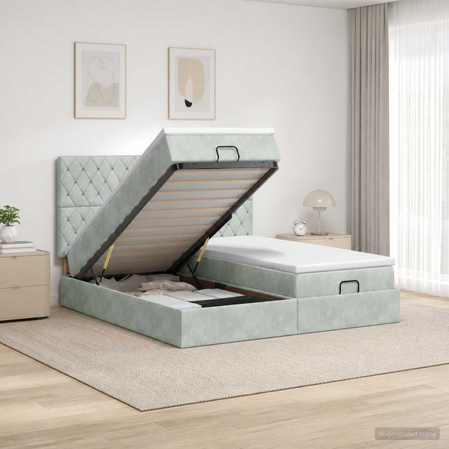 vidaXL Κρεβάτι Ottoman με Στρώμα και LED Ανοιχτό γκρι 180 x 200 cm