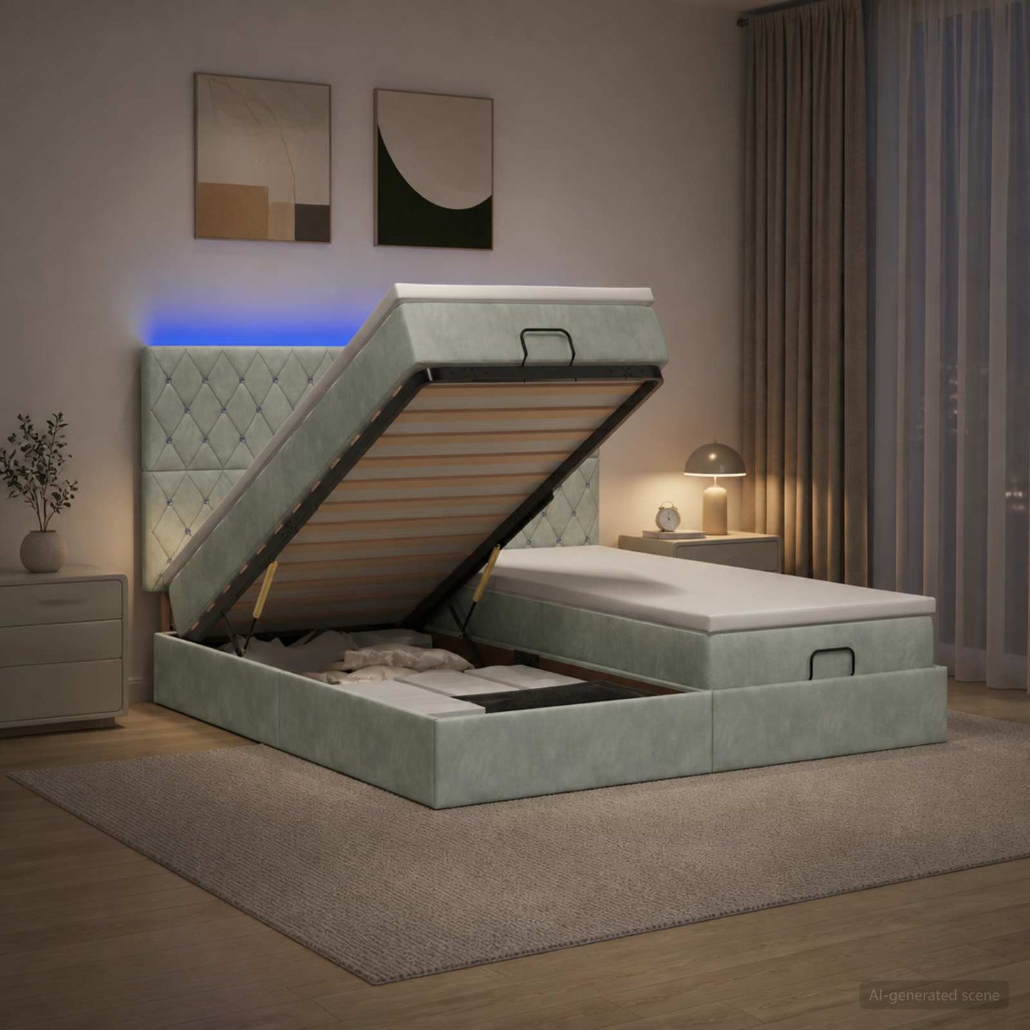 vidaXL Κρεβάτι Ottoman με Στρώμα και LED Ανοιχτό γκρι 180 x 200 cm