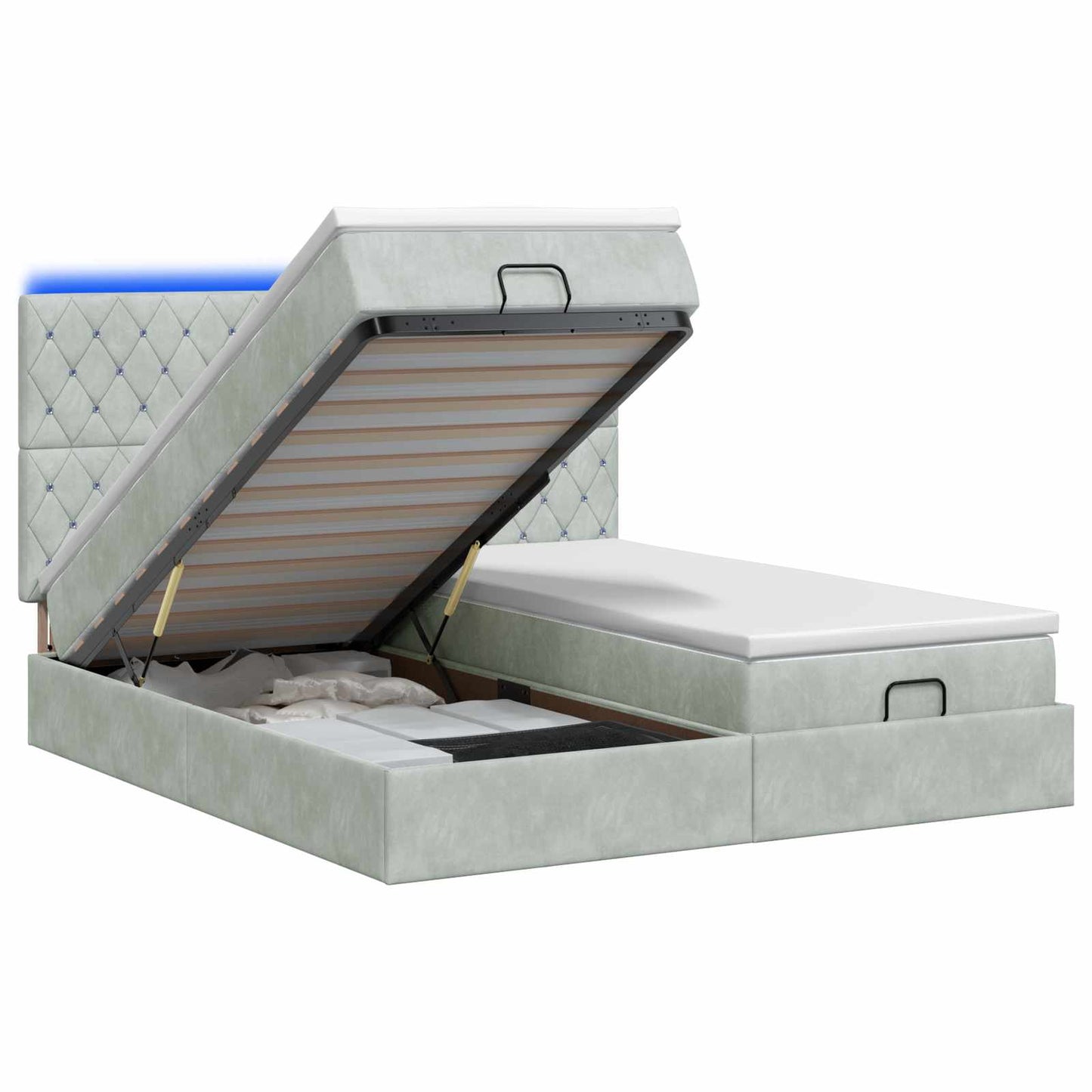 vidaXL Κρεβάτι Ottoman με Στρώμα και LED Ανοιχτό γκρι 200 x 200 cm