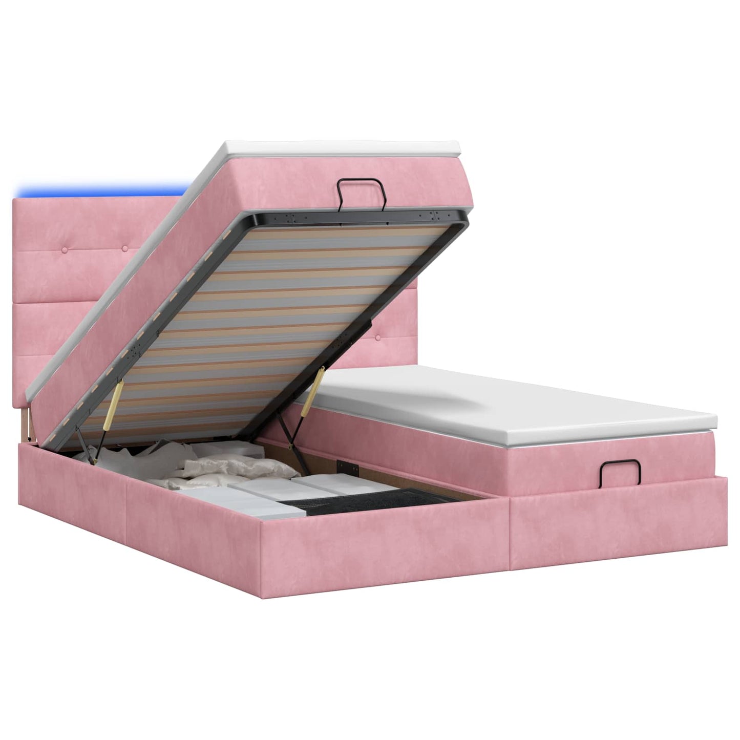 vidaXL Κρεβάτι Ottoman με Στρώμα και LED Ροζ 160 x 200 cm Βελούδο