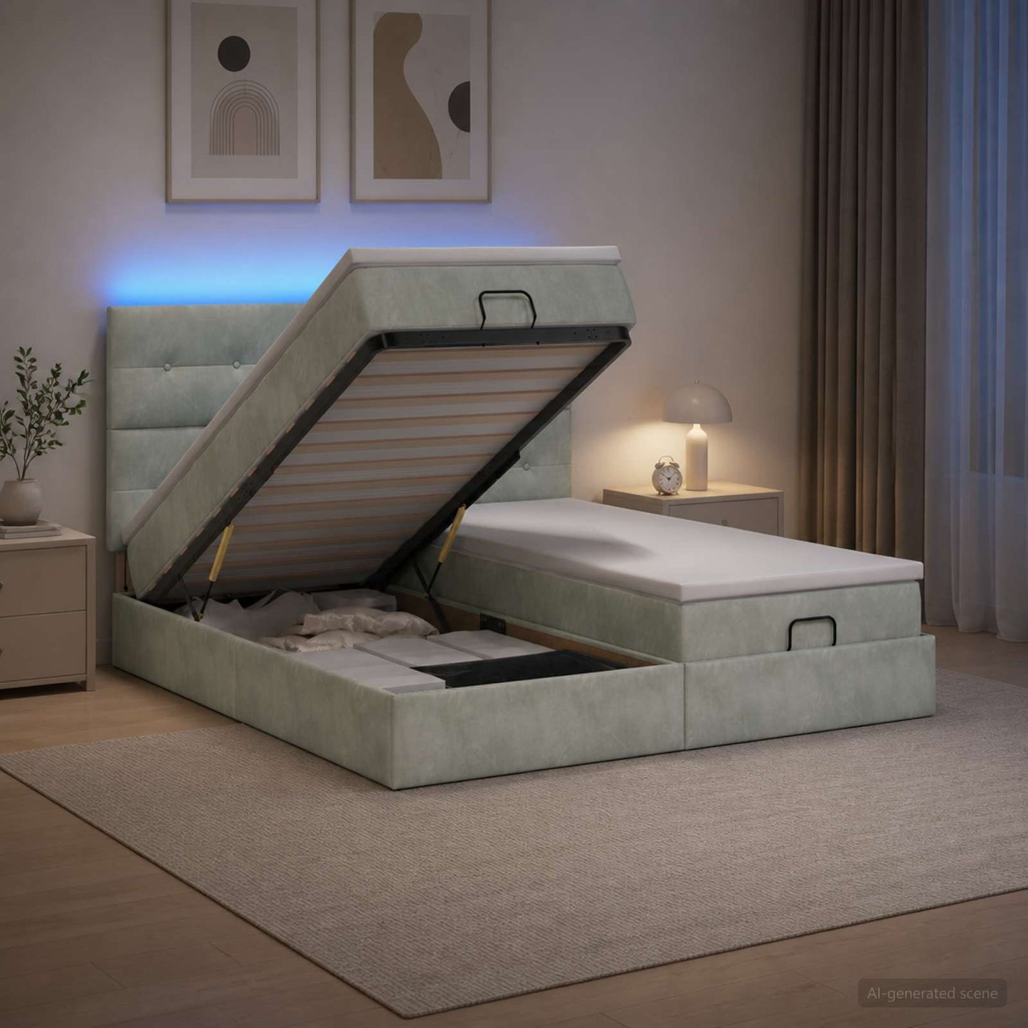 vidaXL Κρεβάτι Ottoman με Στρώμα και LED Ανοιχτό γκρι 200 x 200 cm
