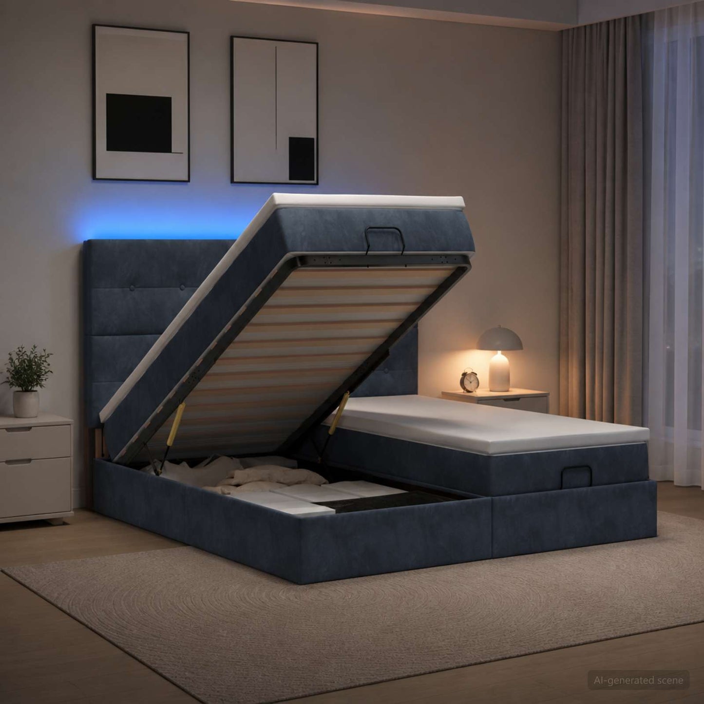 vidaXL Κρεβάτι Ottoman με Στρώμα και LED Σκούρο Γκρι 160 x 200 cm