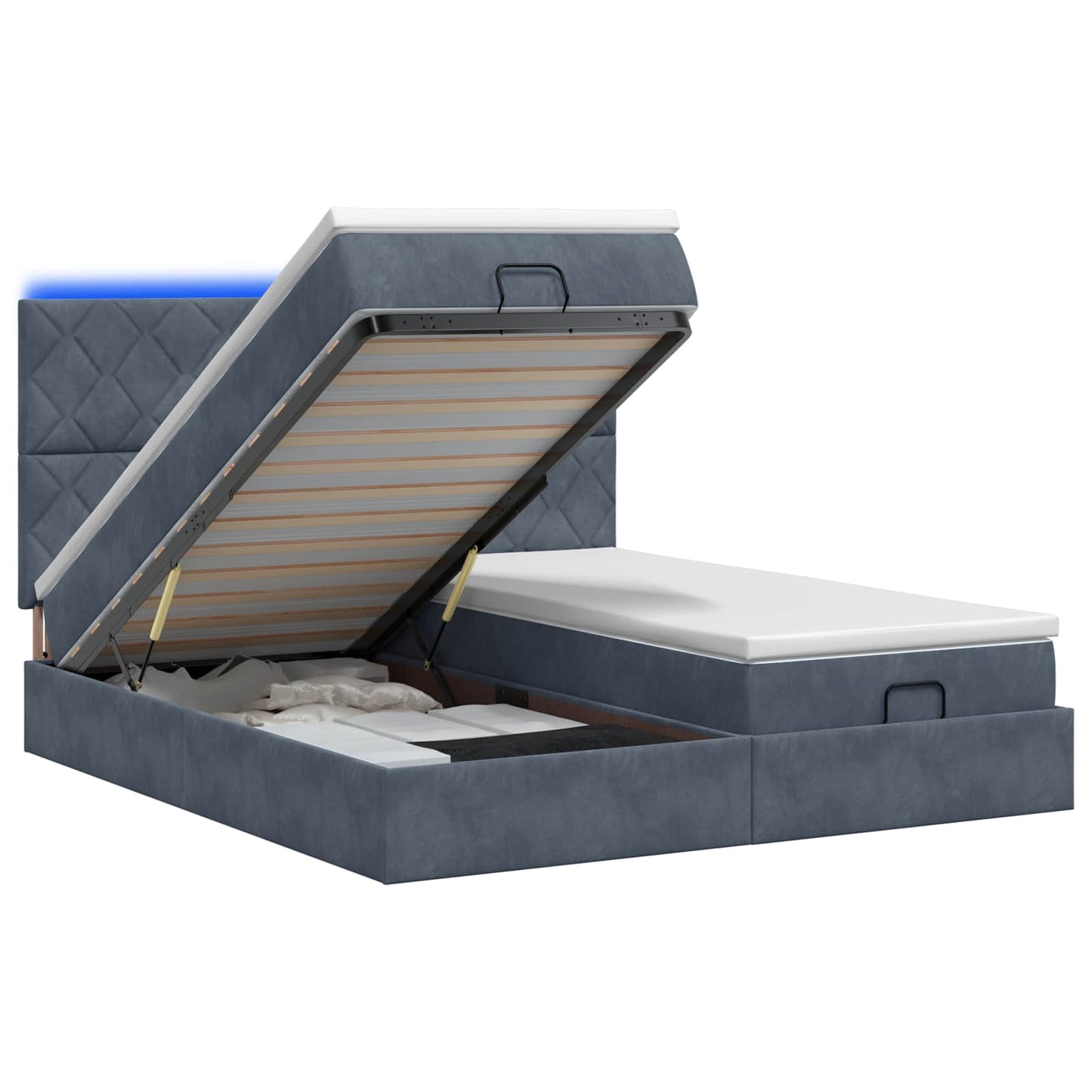 vidaXL Κρεβάτι Ottoman με Στρώμα και LED Σκούρο Γκρι 160 x 200 cm