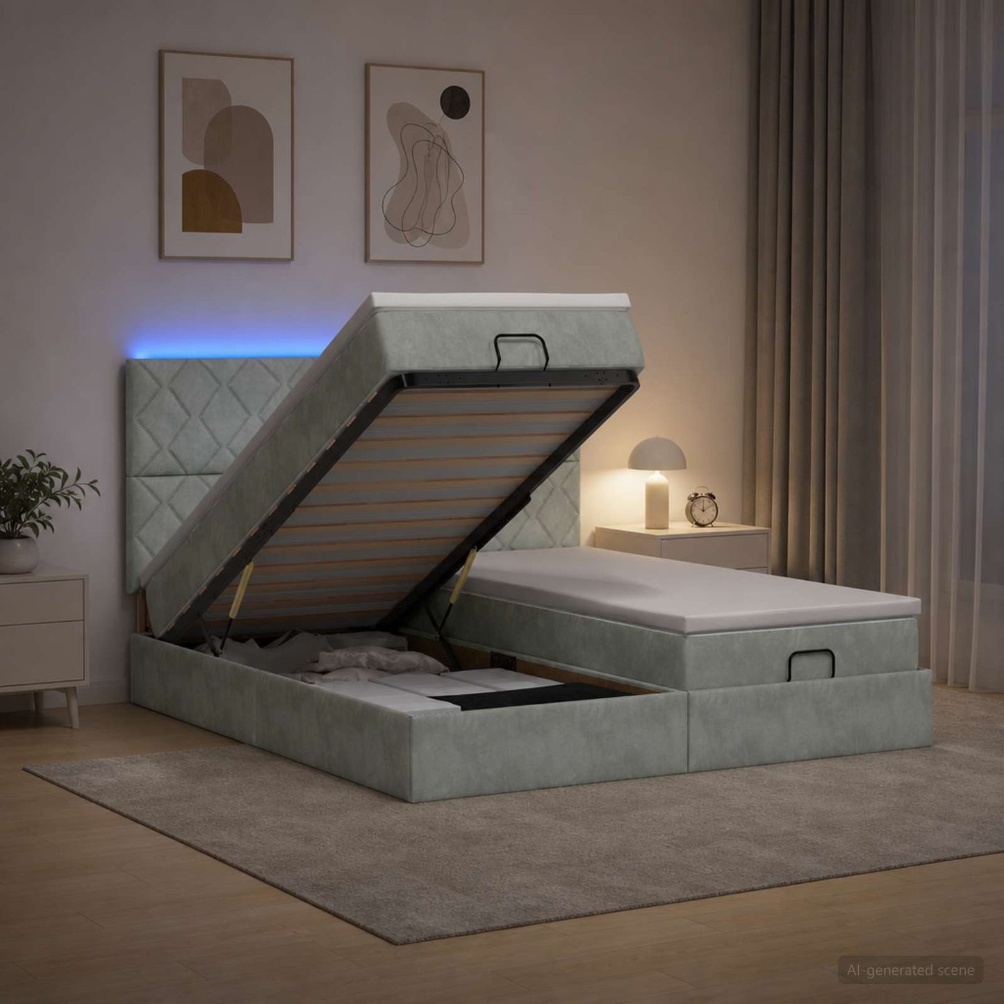 vidaXL Κρεβάτι Ottoman με Στρώμα και LED Ανοιχτό γκρι 160 x 200 cm