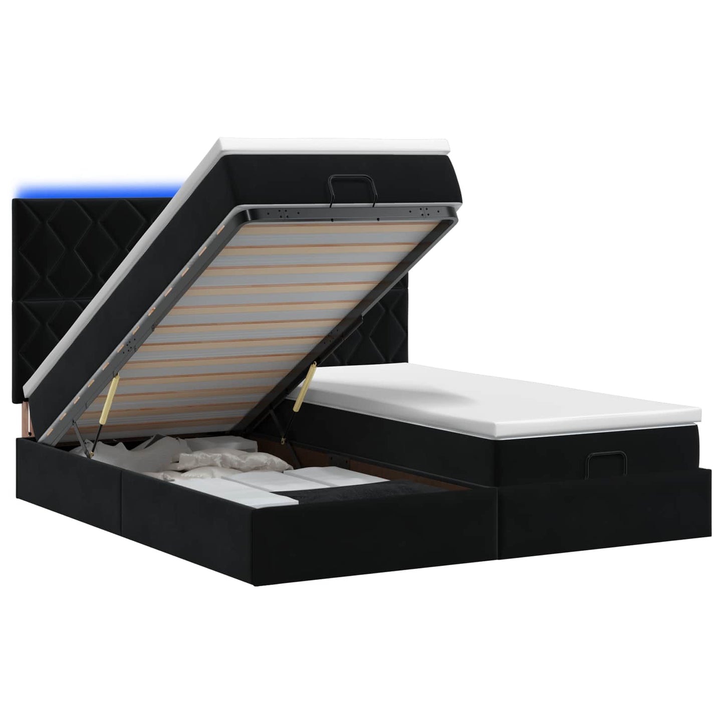 vidaXL Κρεβάτι Ottoman με Στρώμα και LED Μαύρο 180 x 200 cm Βελούδο