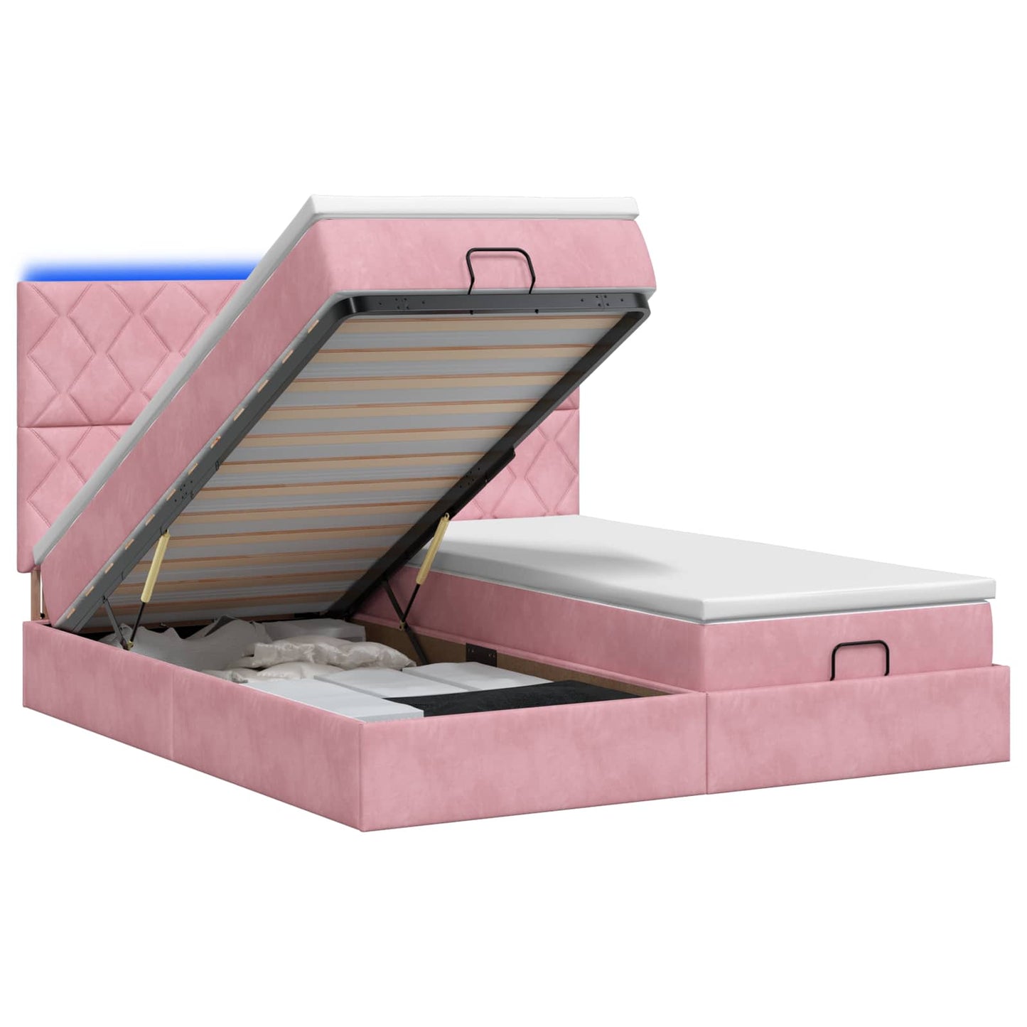 vidaXL Κρεβάτι Ottoman με Στρώμα και LED Ροζ 180 x 200 cm Βελούδο