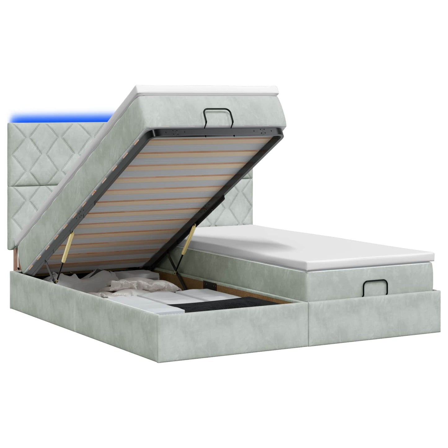 vidaXL Κρεβάτι Ottoman με Στρώμα και LED Ανοιχτό γκρι 200 x 200 cm