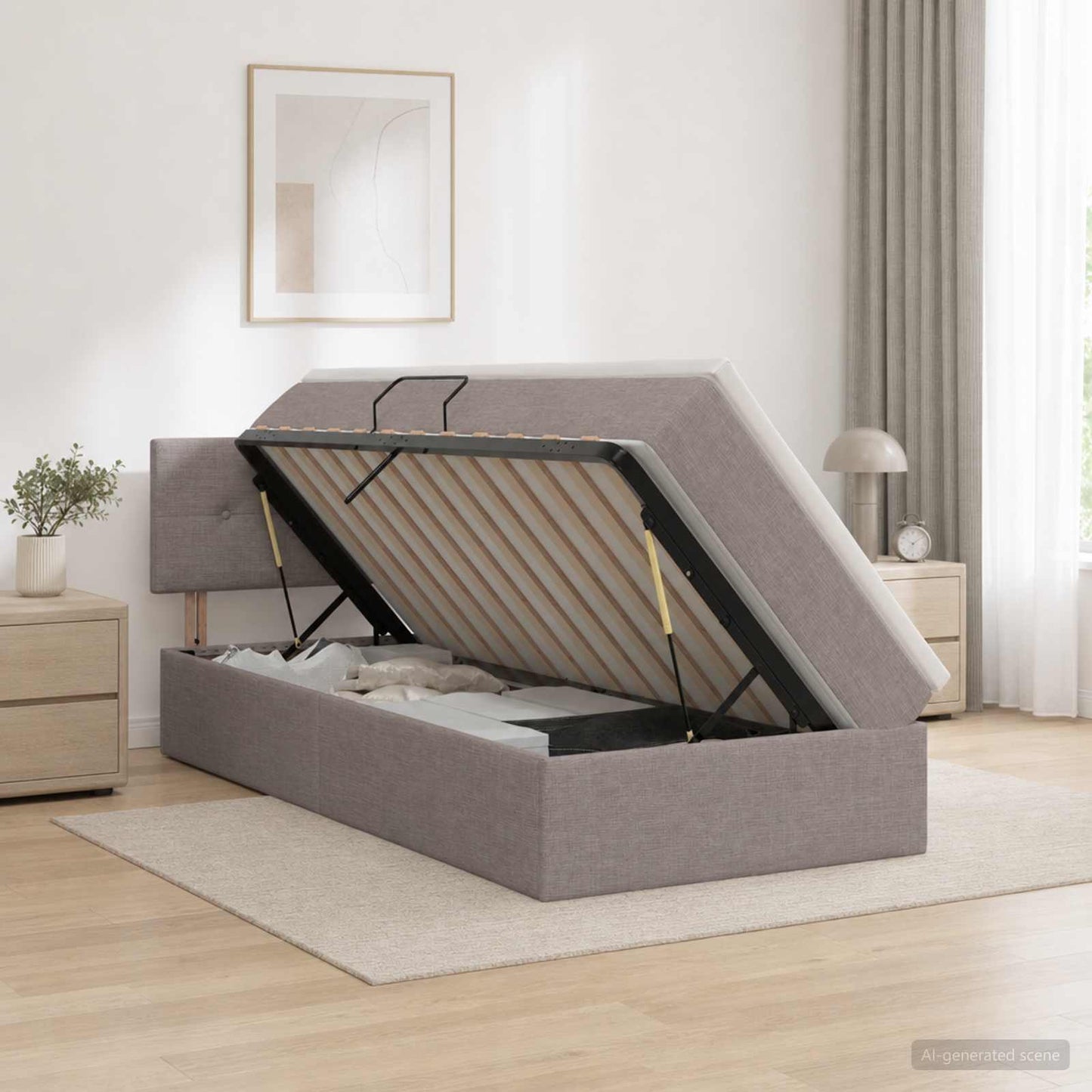 vidaXL Κρεβάτι με αποθηκευτικό χώρο και στρώμα Taupe 90 x 200 cm