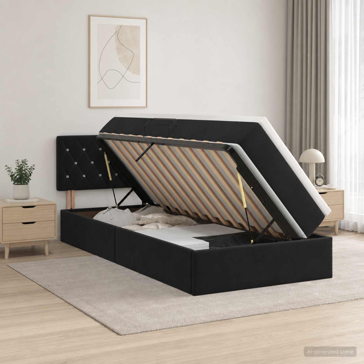 vidaXL Κρεβάτι Αποθήκης με κεφαλάρι Μαύρο 100 x 200 cm Βελούδο