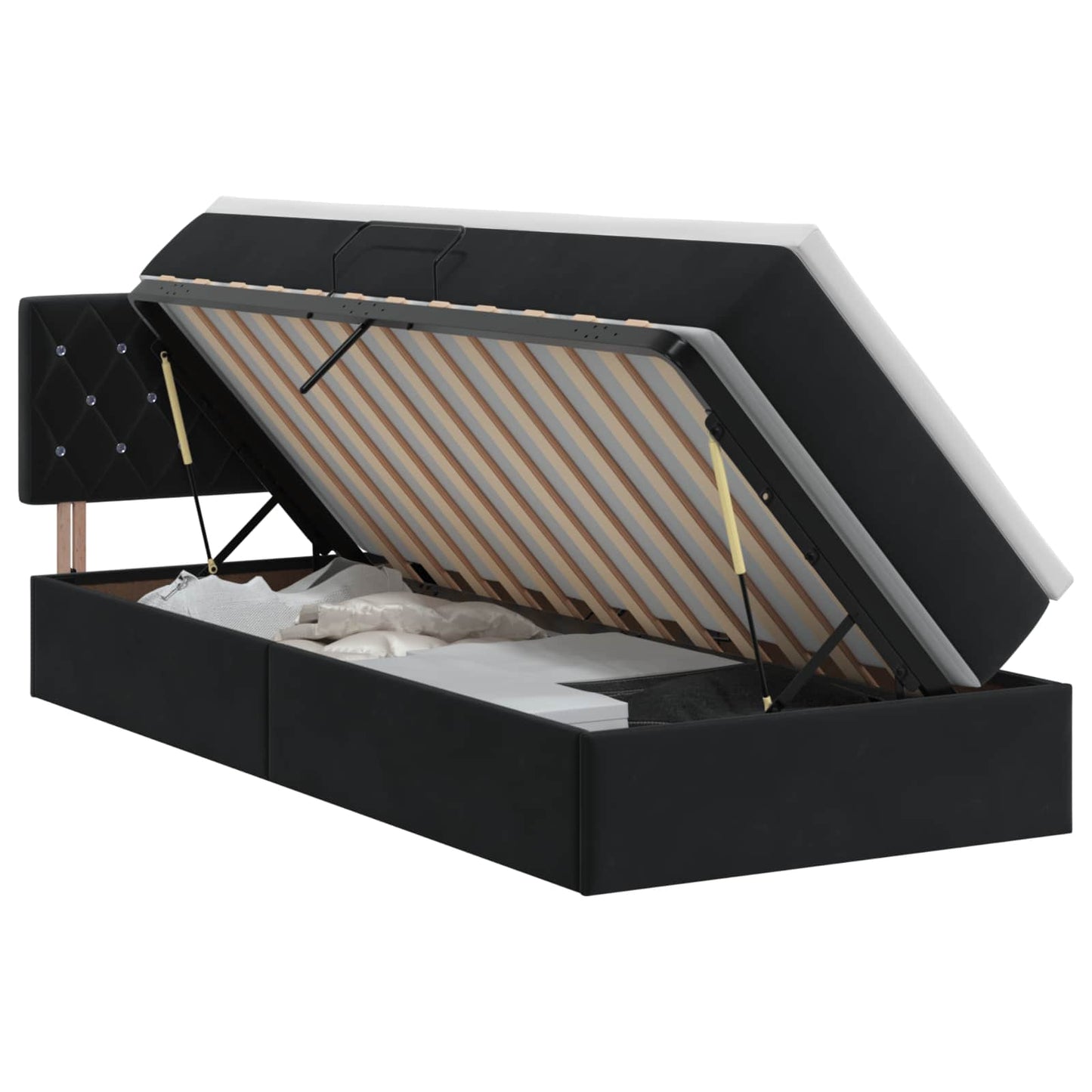 vidaXL Κρεβάτι Αποθήκης με κεφαλάρι Μαύρο 90 x 190 cm Βελούδο