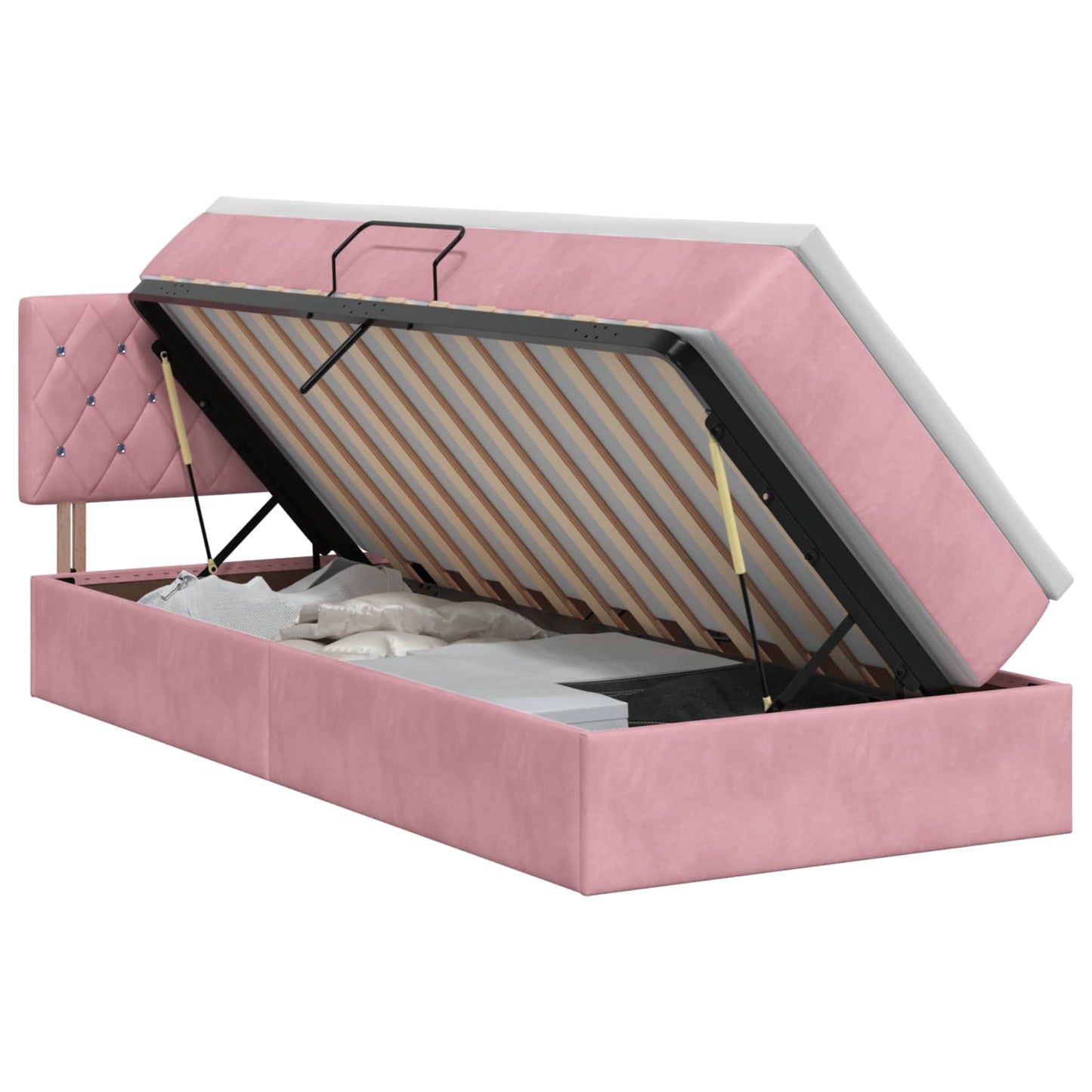 vidaXL Κρεβάτι Αποθήκης με κεφαλάρι Ροζ 90 x 190 cm Βελούδο