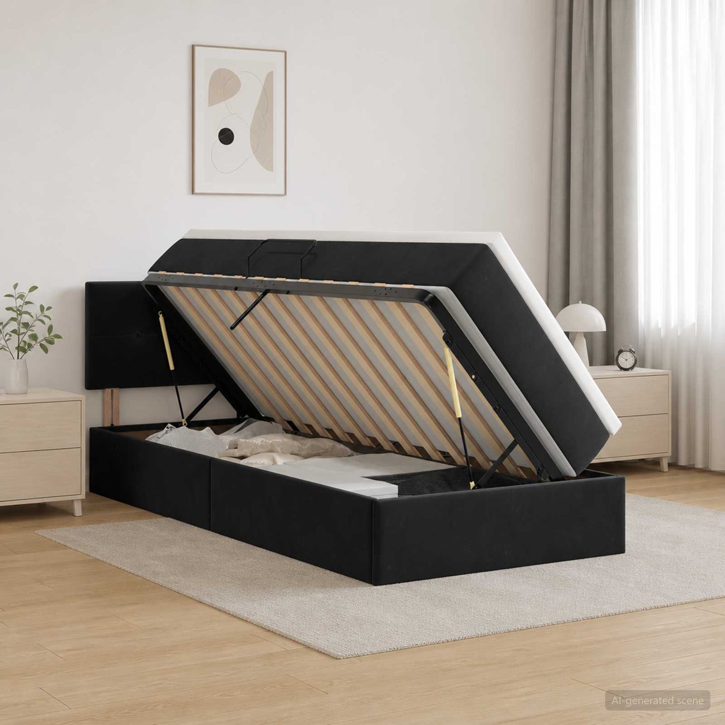 vidaXL Κρεβάτι Αποθήκης με κεφαλάρι Μαύρο 100 x 200 cm Βελούδο