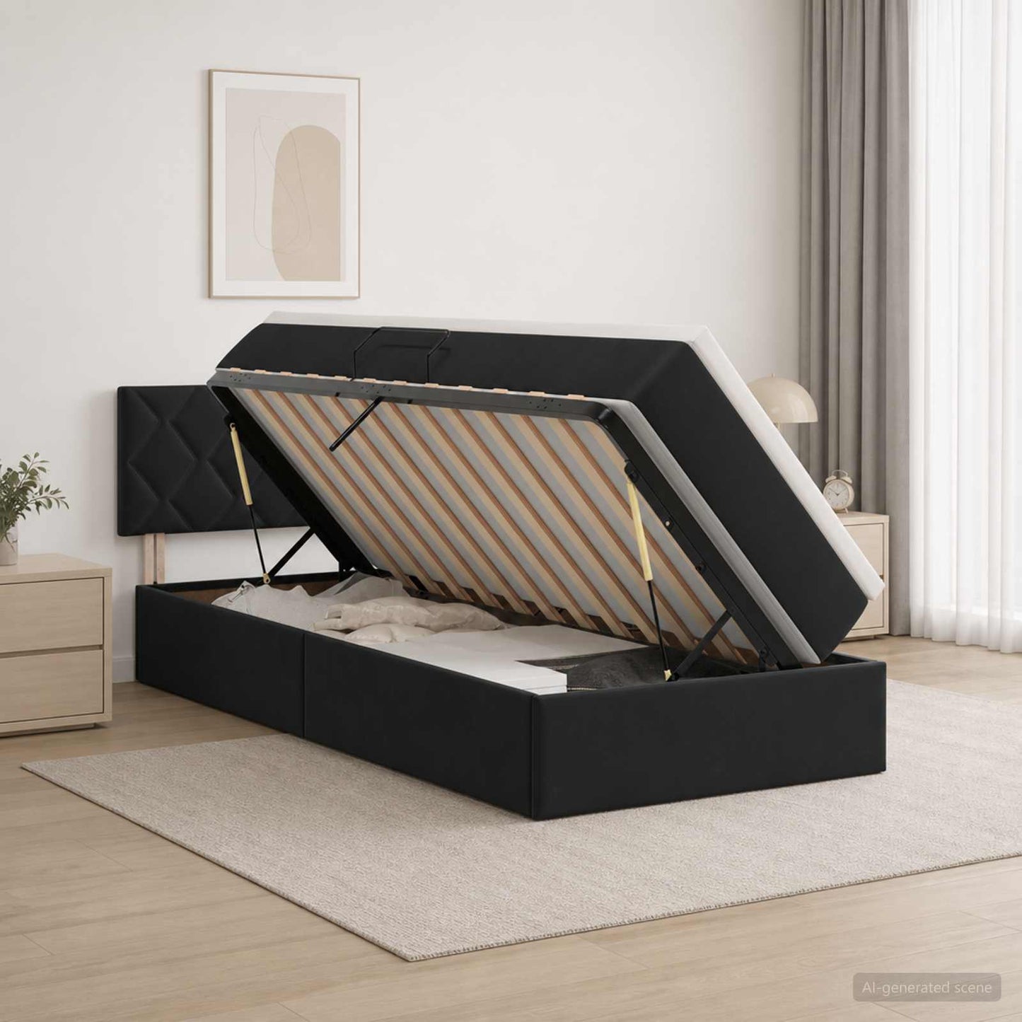 vidaXL Κρεβάτι Αποθήκης με κεφαλάρι Μαύρο 100 x 200 cm Βελούδο