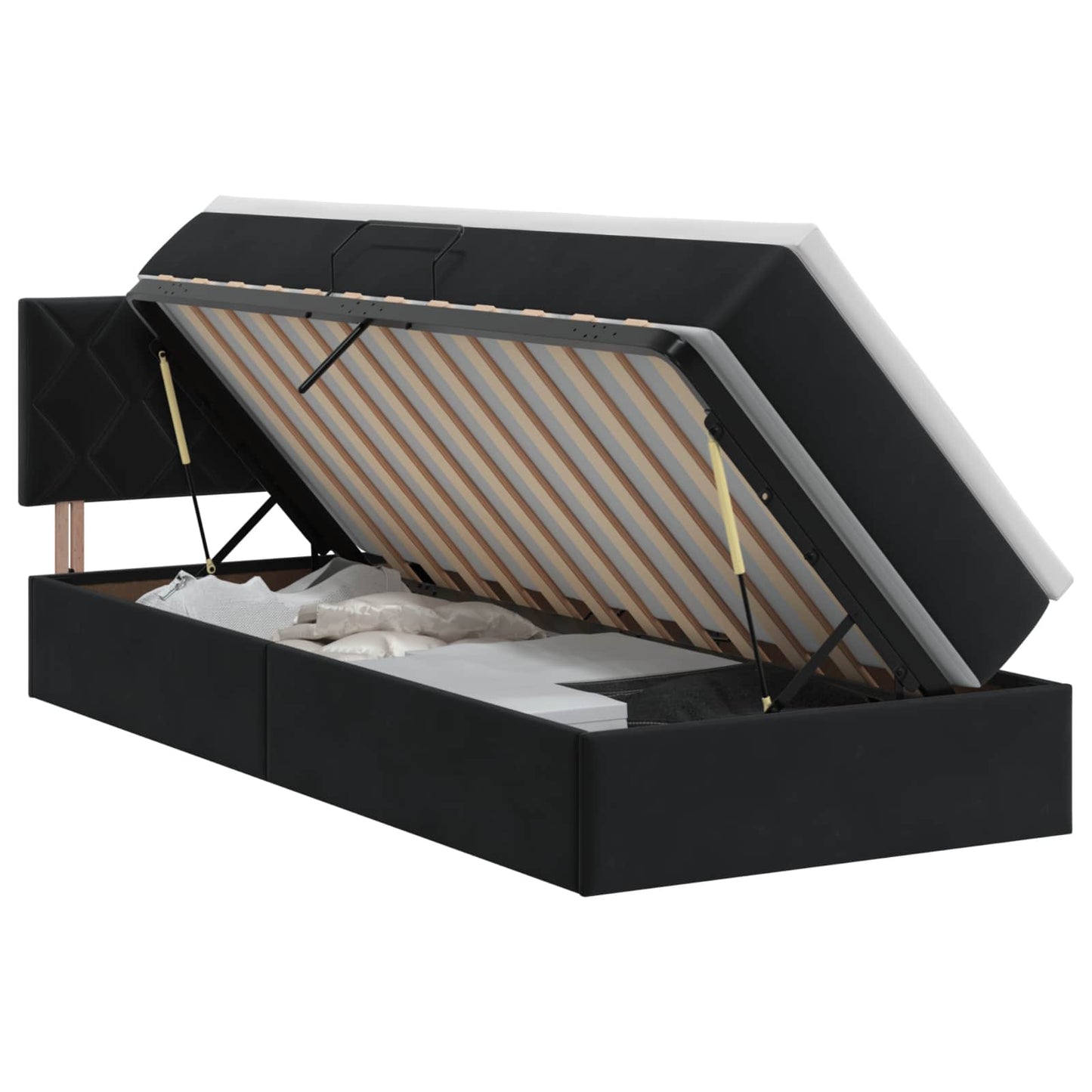 vidaXL Κρεβάτι Αποθήκης με κεφαλάρι Μαύρο 90 x 190 cm Βελούδο