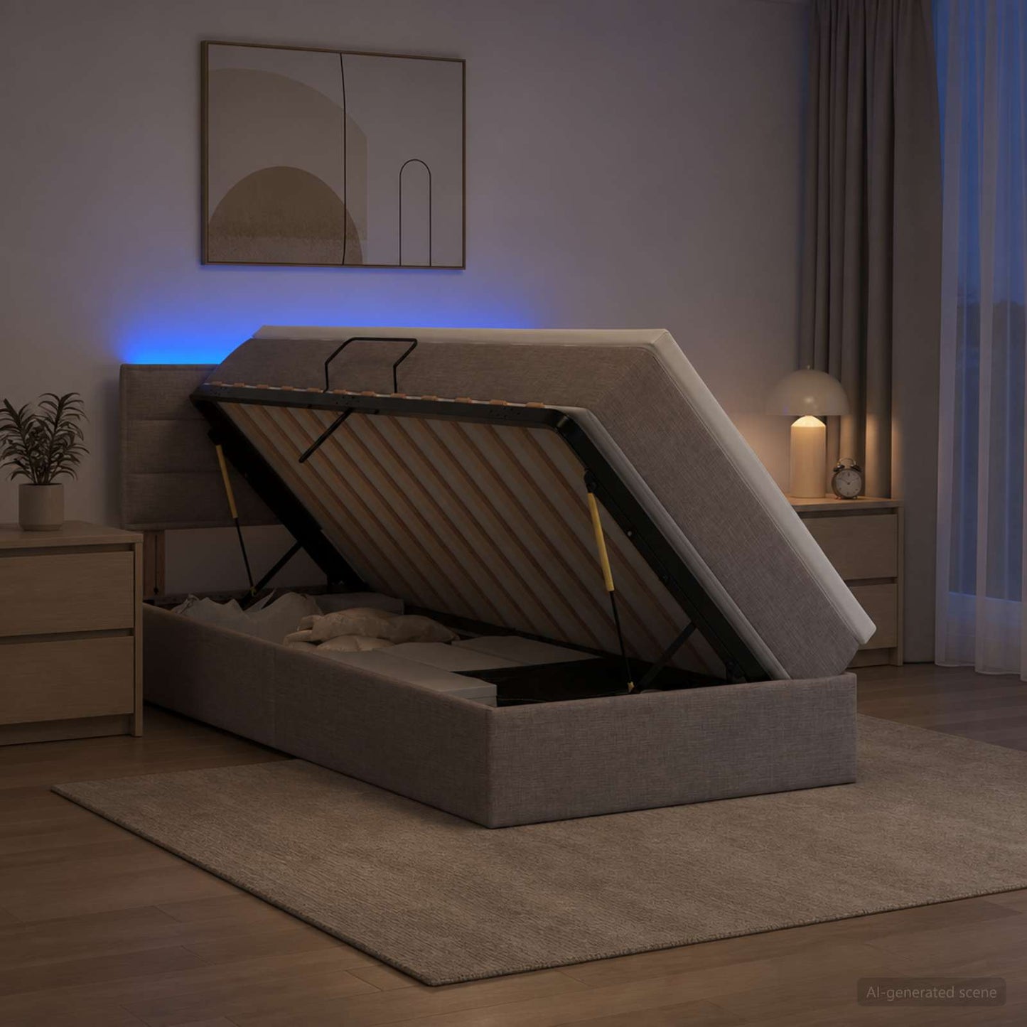 vidaXL LED Κρεβάτι αποθήκευσης με στρώμα Taupe 90 x 200 cm Ύφασμα