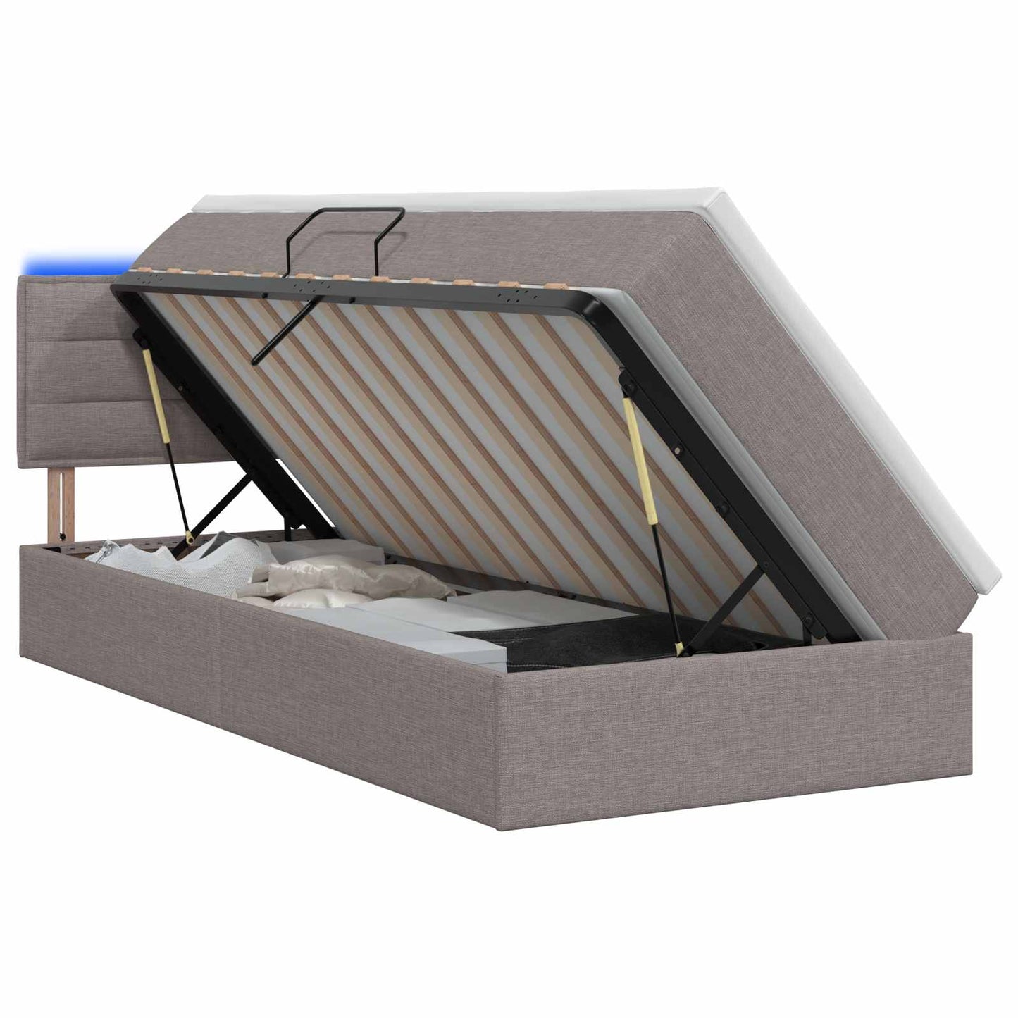 vidaXL LED Κρεβάτι αποθήκευσης με στρώμα Taupe 90 x 200 cm Ύφασμα