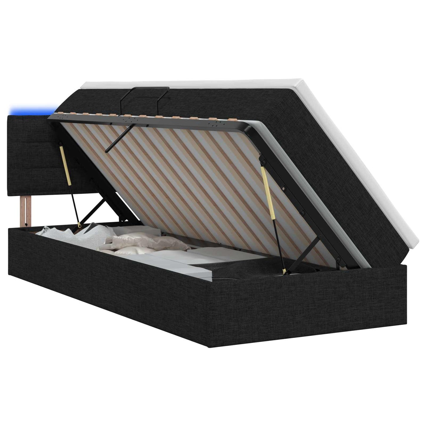 vidaXL LED Κρεβάτι αποθήκευσης με στρώμα Μαύρο 100 x 200 cm Ύφασμα