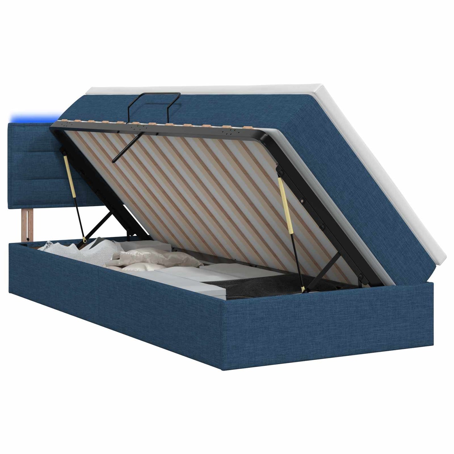 vidaXL LED Κρεβάτι αποθήκευσης με στρώμα Μπλε 100 x 200 cm Ύφασμα