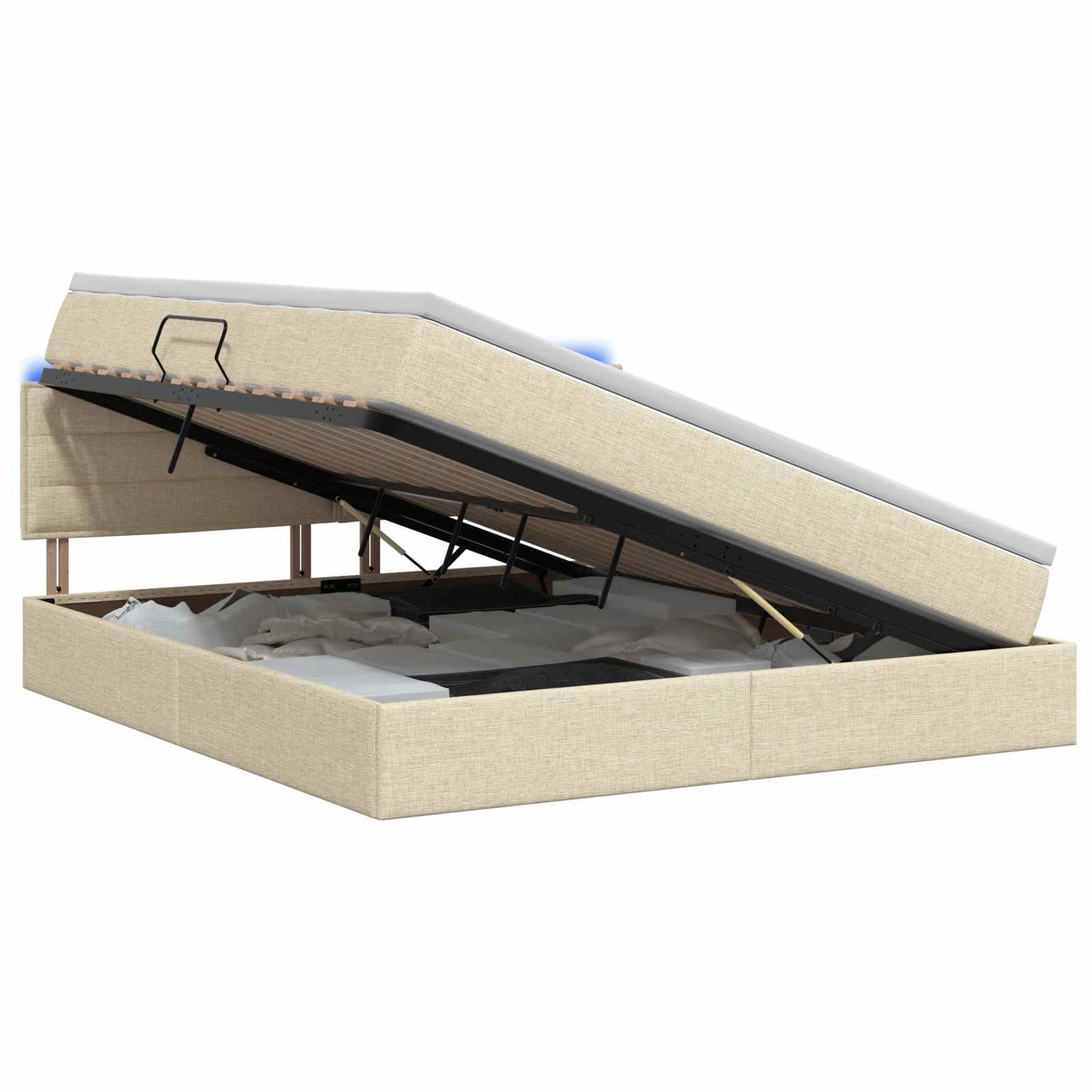 vidaXL LED Κρεβάτι αποθήκευσης με στρώμα Κρεμ 140 x 200 cm Ύφασμα