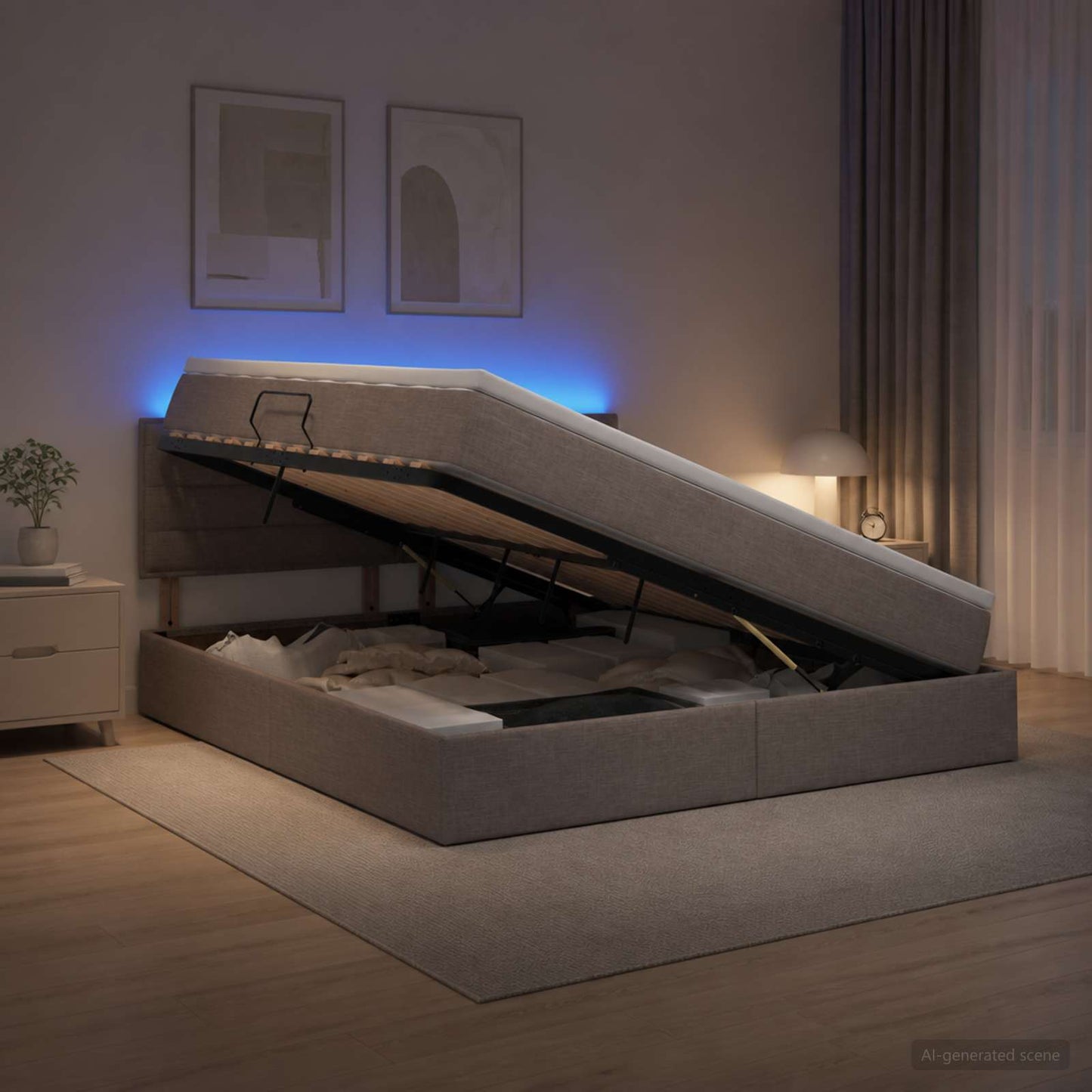 vidaXL LED Κρεβάτι αποθήκευσης με στρώμα Taupe 180 x 200 cm Ύφασμα