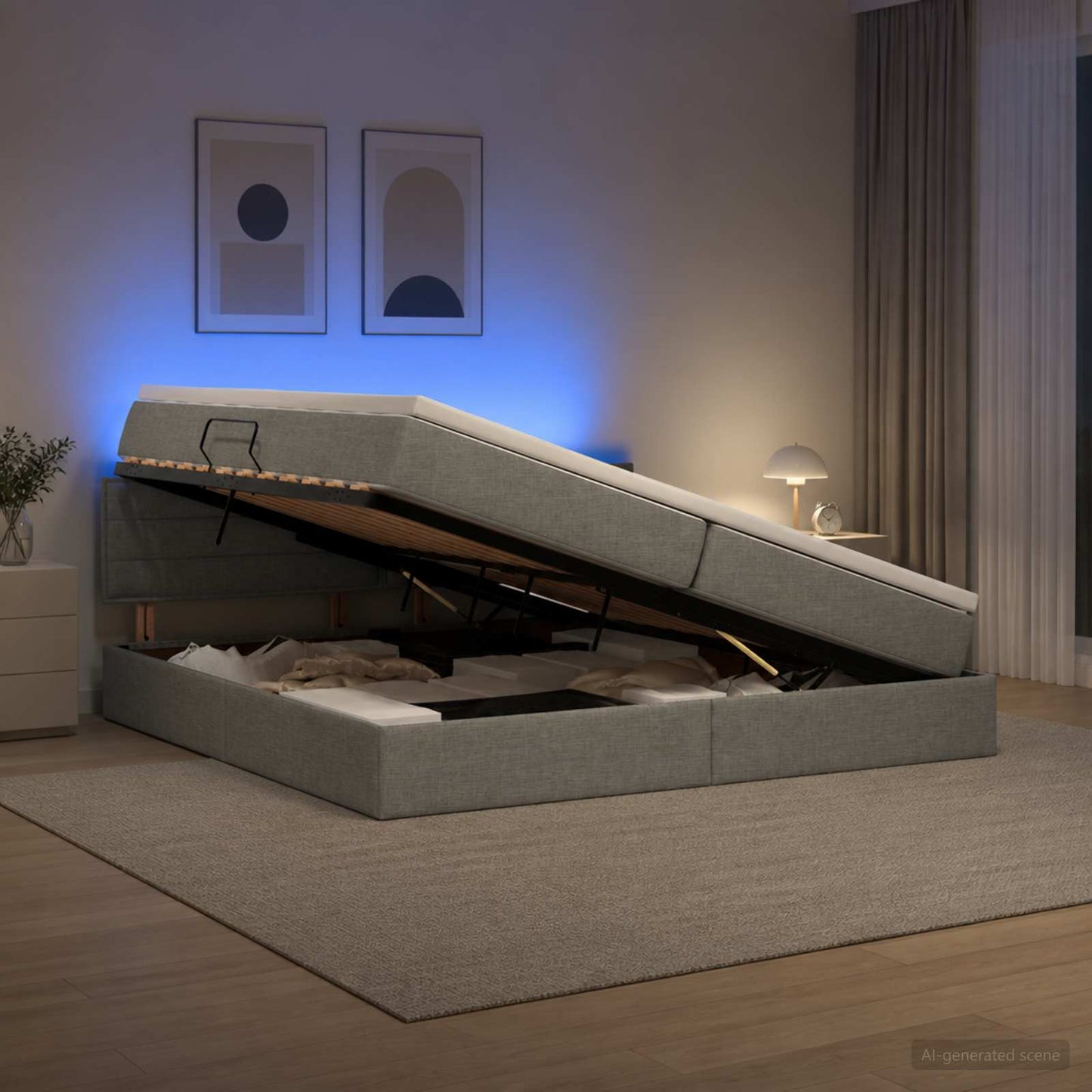 vidaXL LED Κρεβάτι αποθήκευσης με στρώμα Σκούρο Γκρι 200 x 200 cm