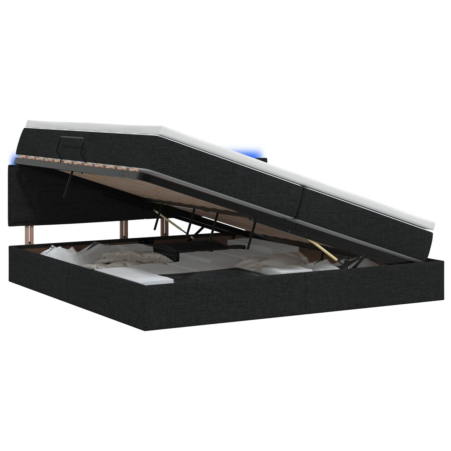 vidaXL LED Κρεβάτι αποθήκευσης με στρώμα Μαύρο 200 x 200 cm Ύφασμα