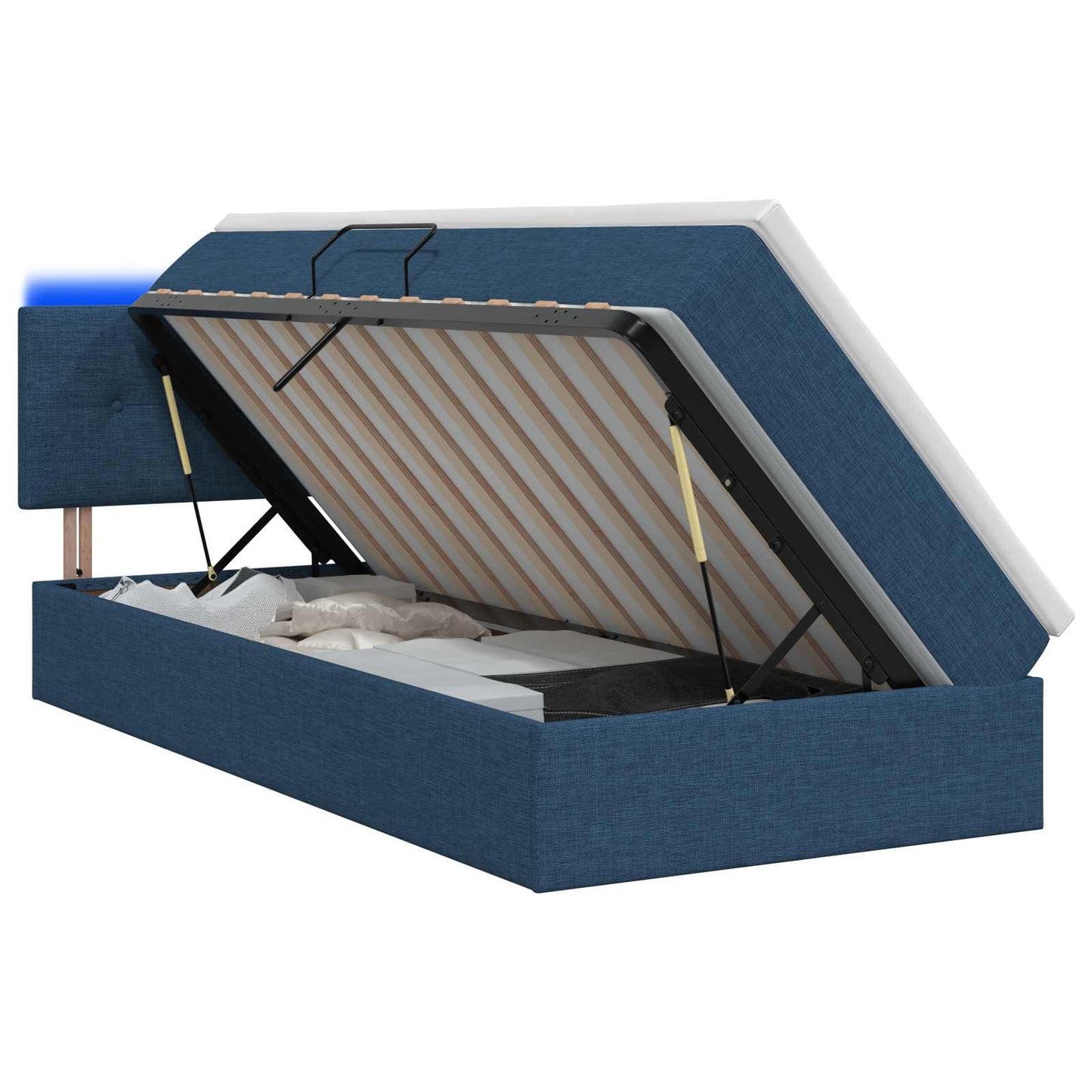 vidaXL LED Κρεβάτι αποθήκευσης με στρώμα Μπλε 90 x 200 cm Ύφασμα