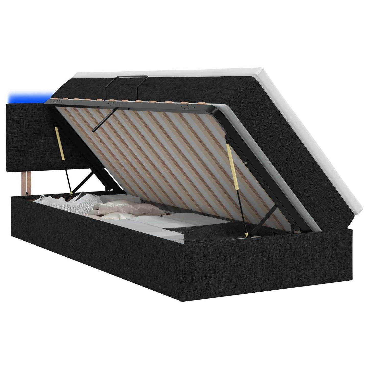 vidaXL LED Κρεβάτι αποθήκευσης με στρώμα Μαύρο 100 x 200 cm Ύφασμα