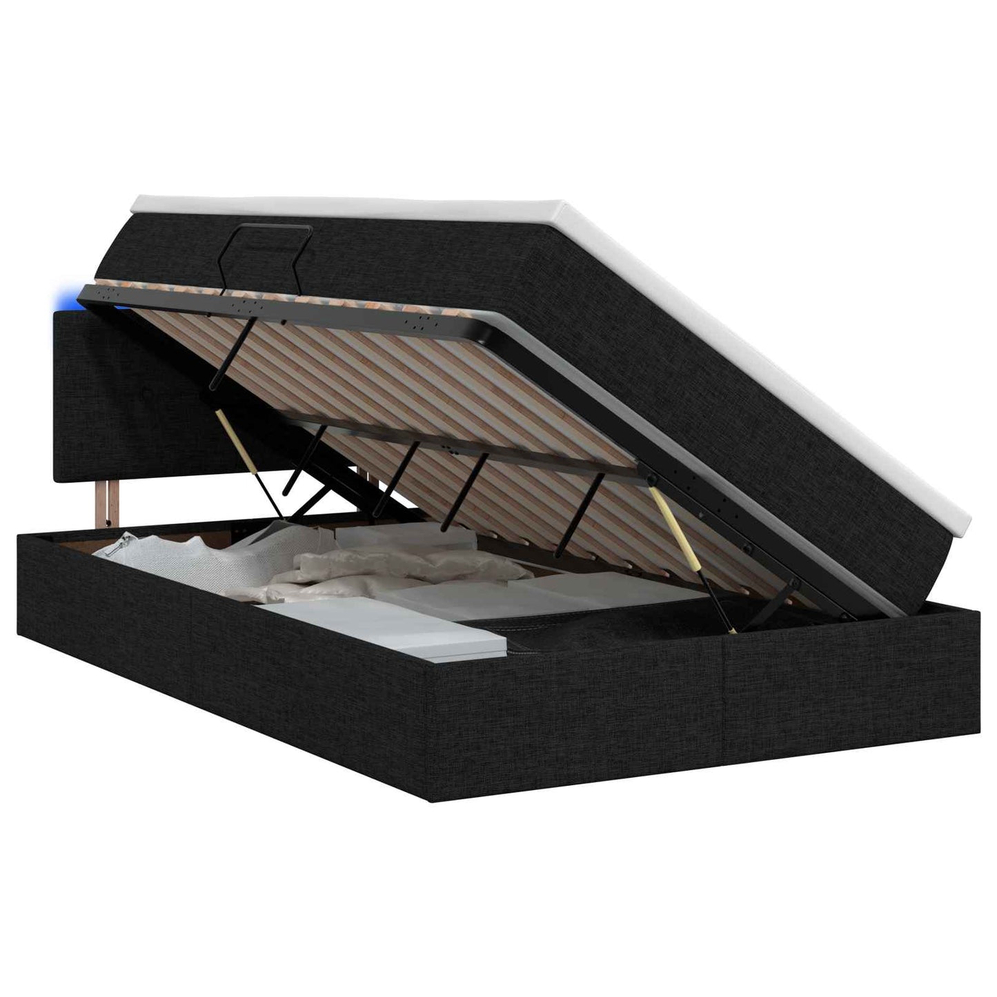 vidaXL LED Κρεβάτι αποθήκευσης με στρώμα Μαύρο 120 x 200 cm Ύφασμα