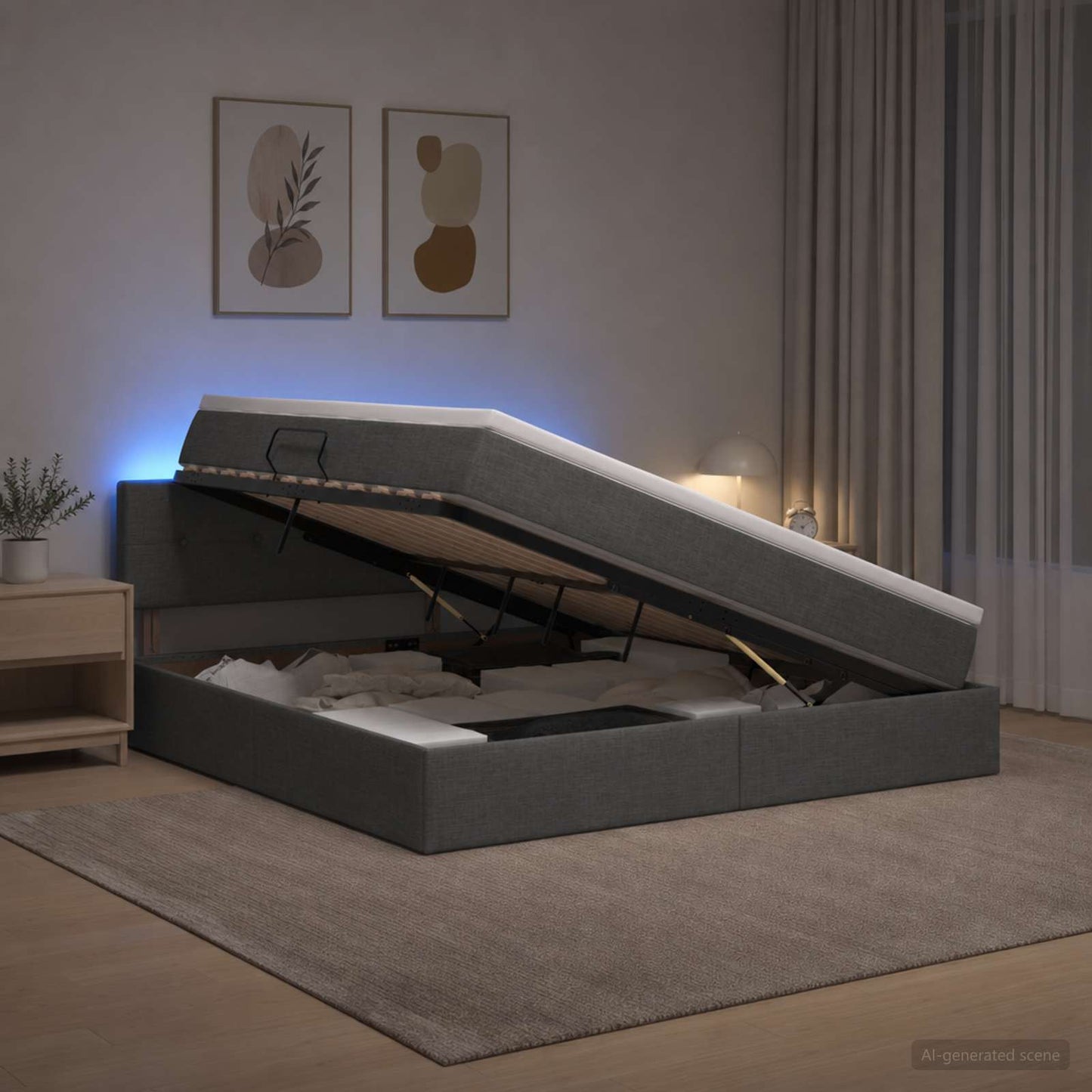 vidaXL LED Κρεβάτι αποθήκευσης με στρώμα Σκούρο Γκρι 160 x 200 cm