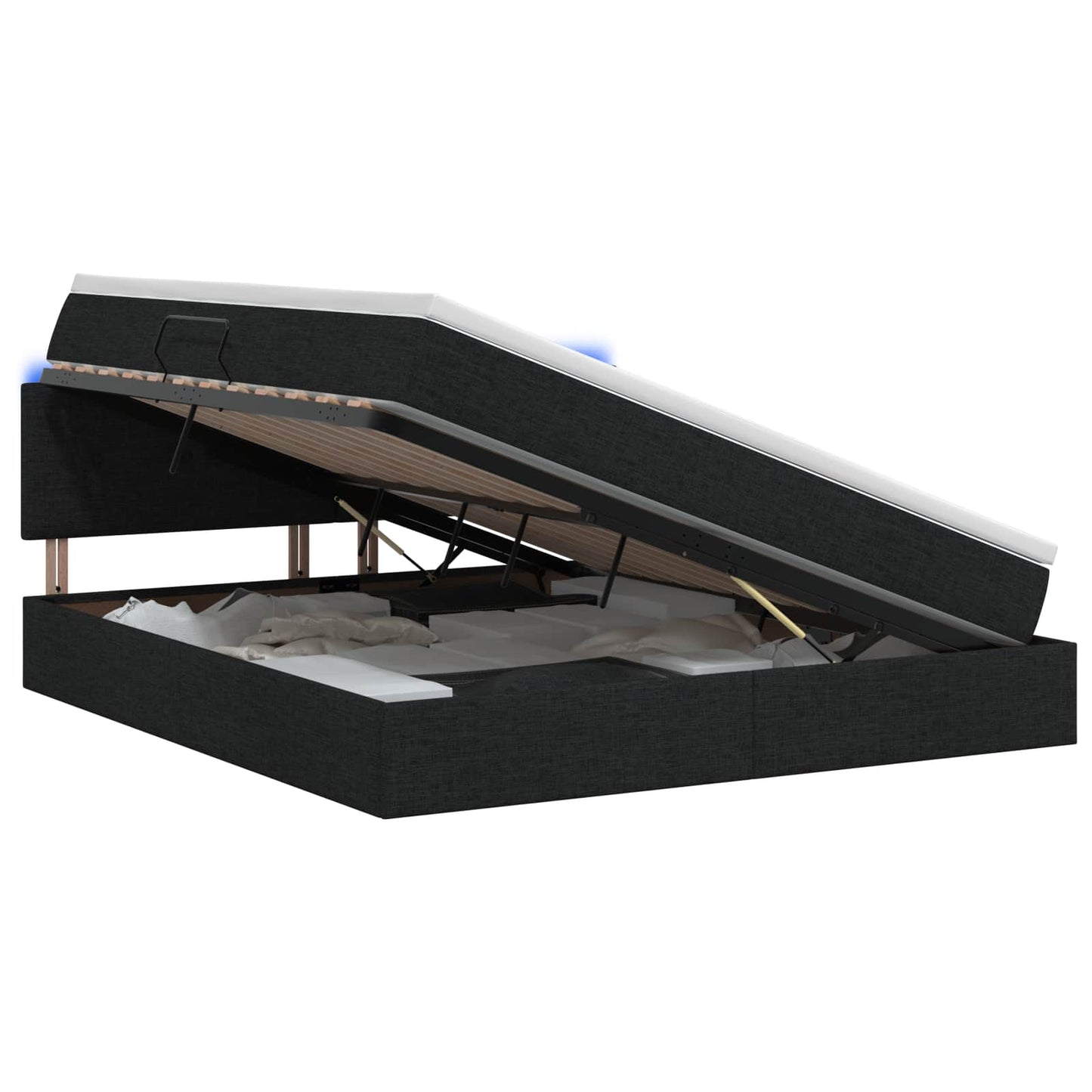 vidaXL LED Κρεβάτι αποθήκευσης με στρώμα Μαύρο 180 x 200 cm Ύφασμα