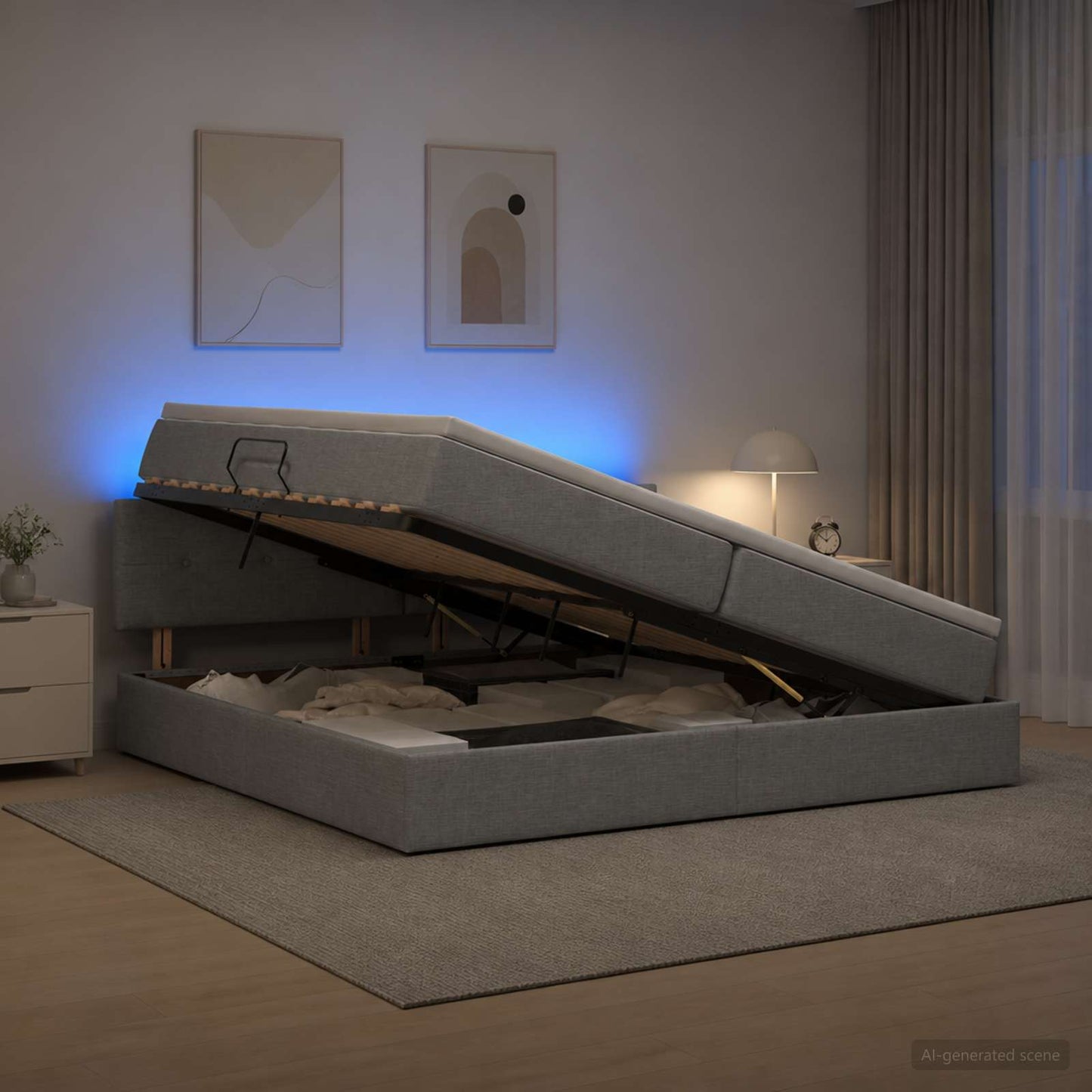 vidaXL LED Κρεβάτι αποθήκευσης με στρώμα Ανοιχτό γκρι 200 x 200 cm
