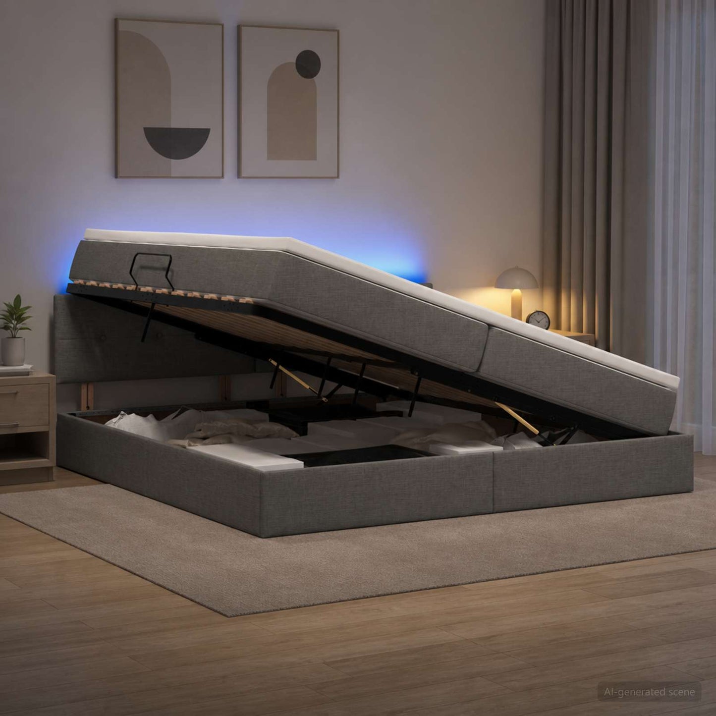 vidaXL LED Κρεβάτι αποθήκευσης με στρώμα Σκούρο Γκρι 200 x 200 cm