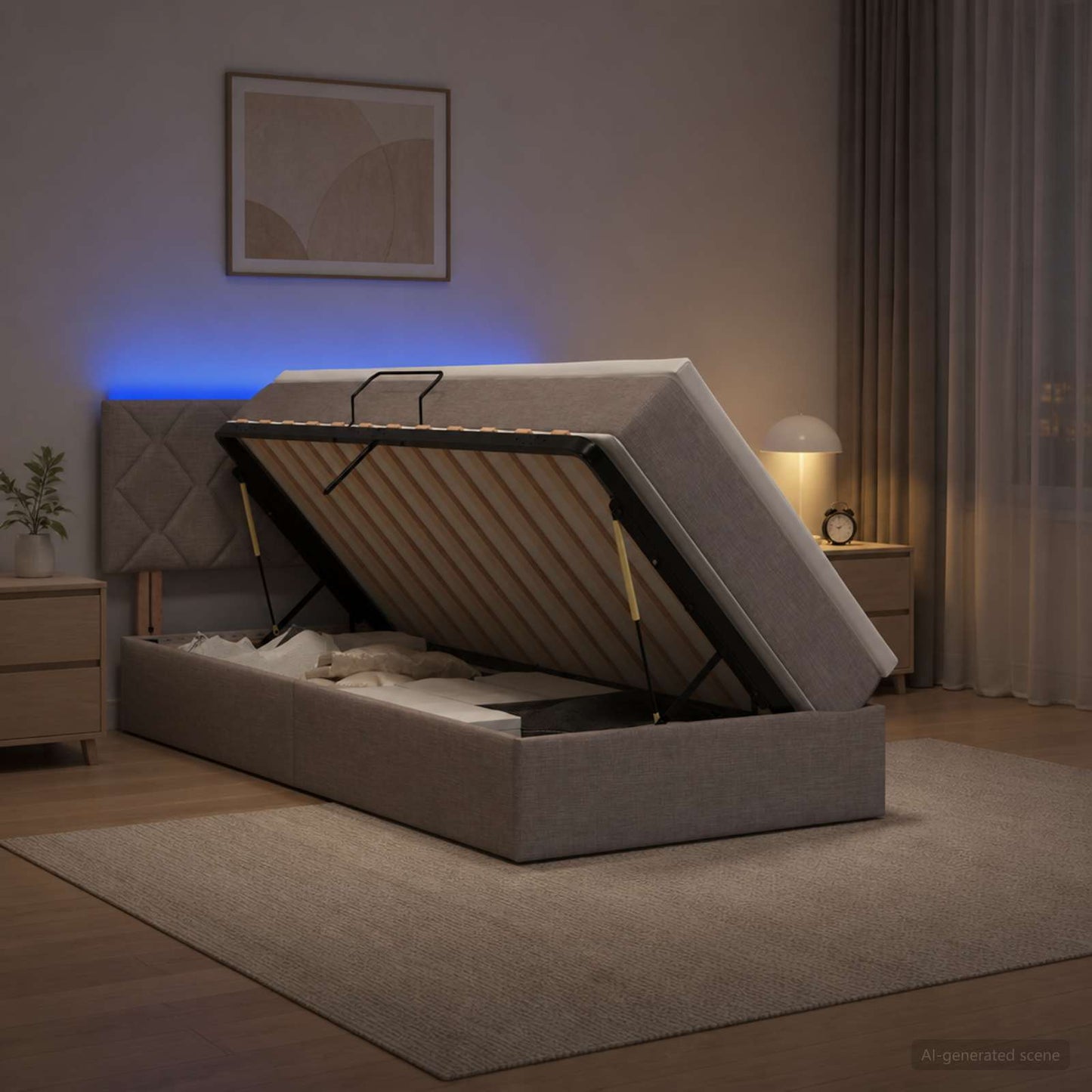 vidaXL LED Κρεβάτι αποθήκευσης με στρώμα Taupe 90 x 200 cm Ύφασμα