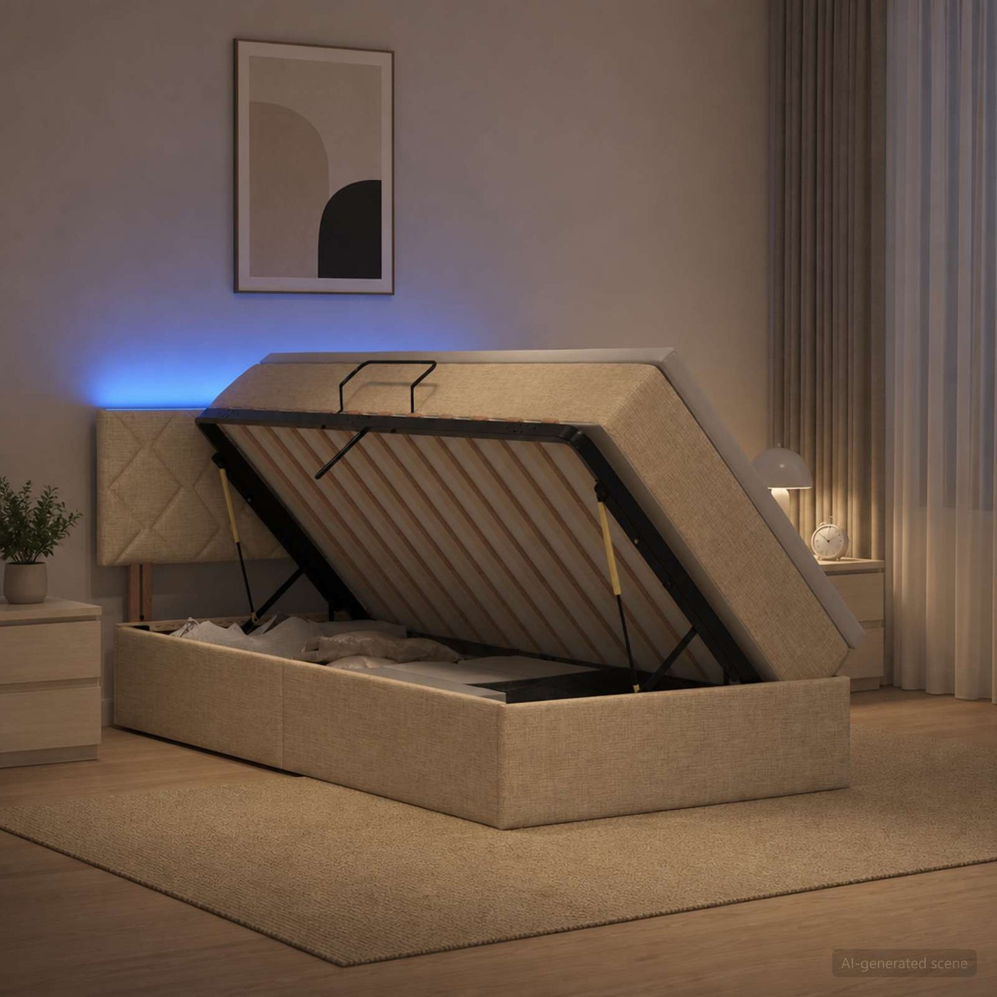 vidaXL LED Κρεβάτι αποθήκευσης με στρώμα Κρεμ 90 x 190 cm Ύφασμα