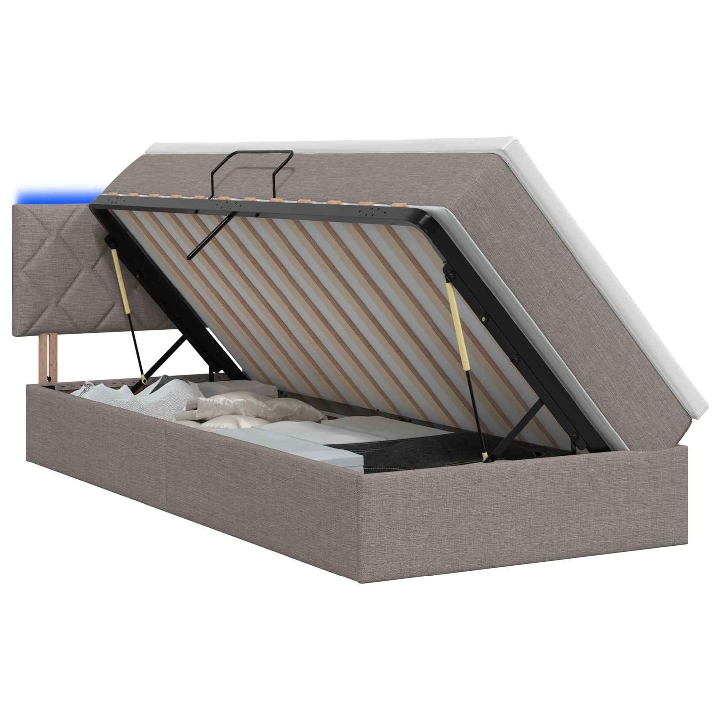 vidaXL LED Κρεβάτι αποθήκευσης με στρώμα Taupe 90 x 200 cm Ύφασμα